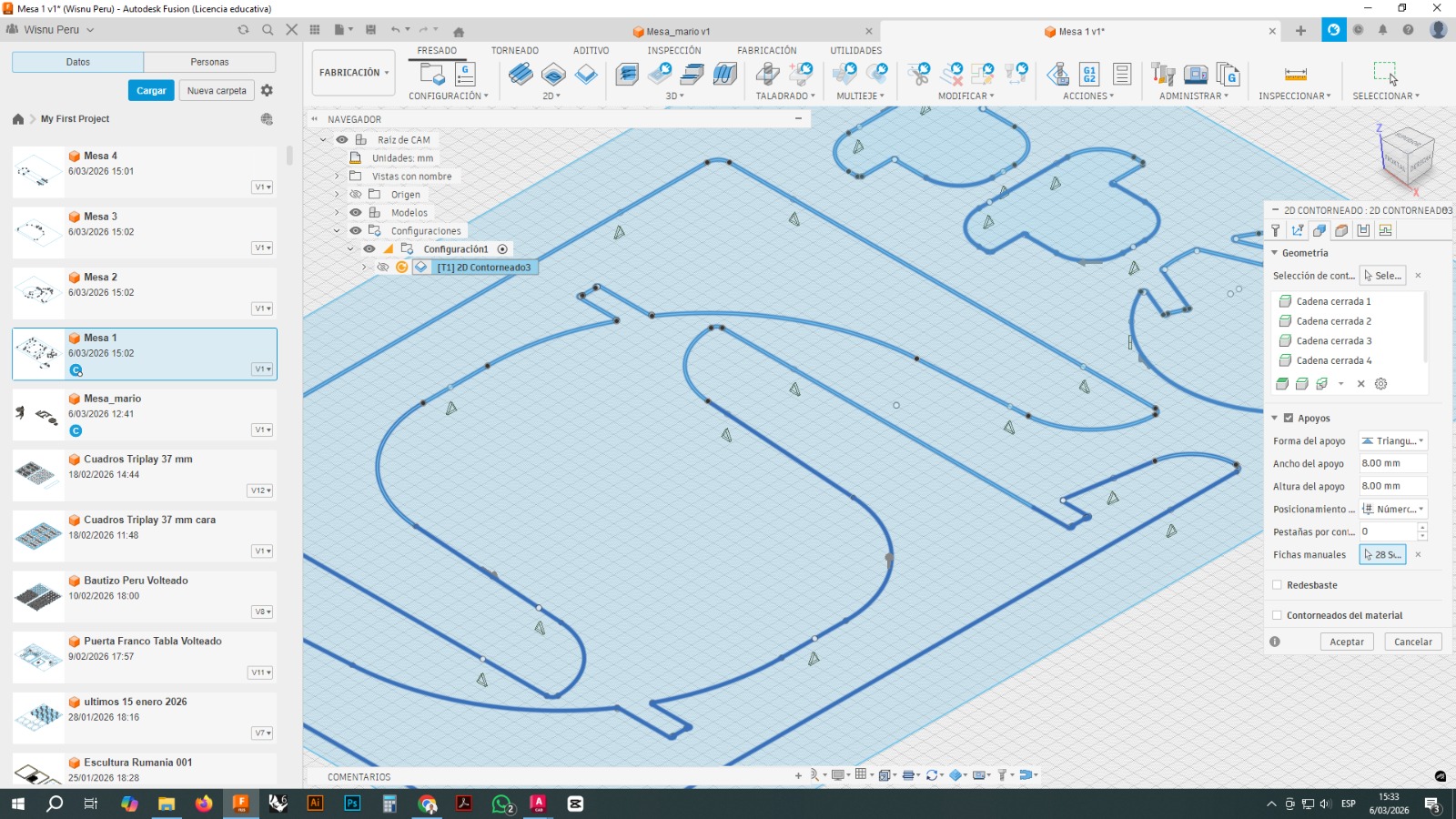 Tab configuration in Fusion 360
