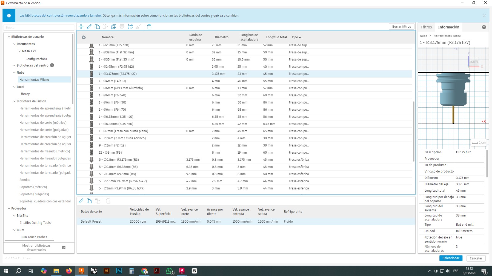 Tool library in Fusion 360