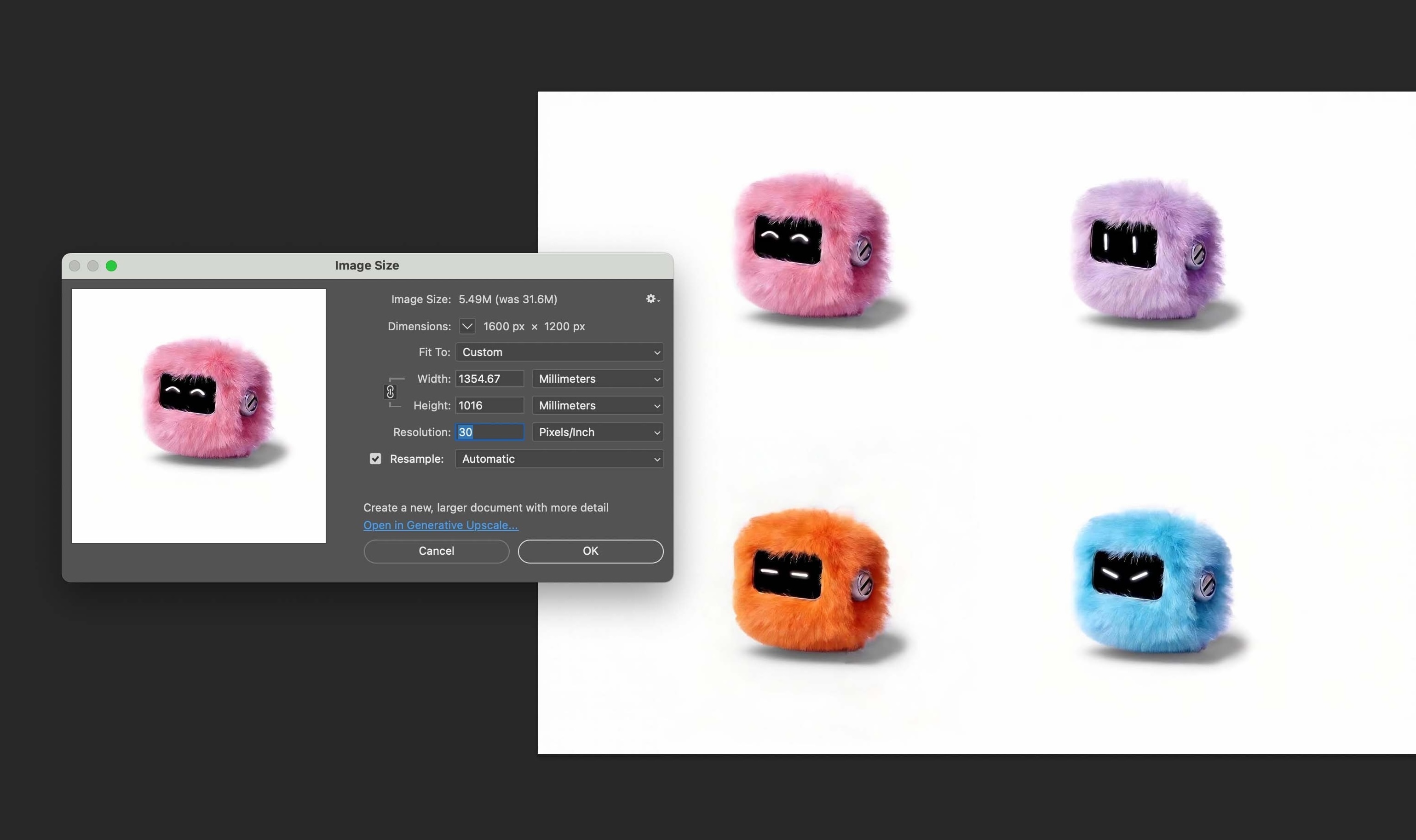 Resolution settings in Photoshop