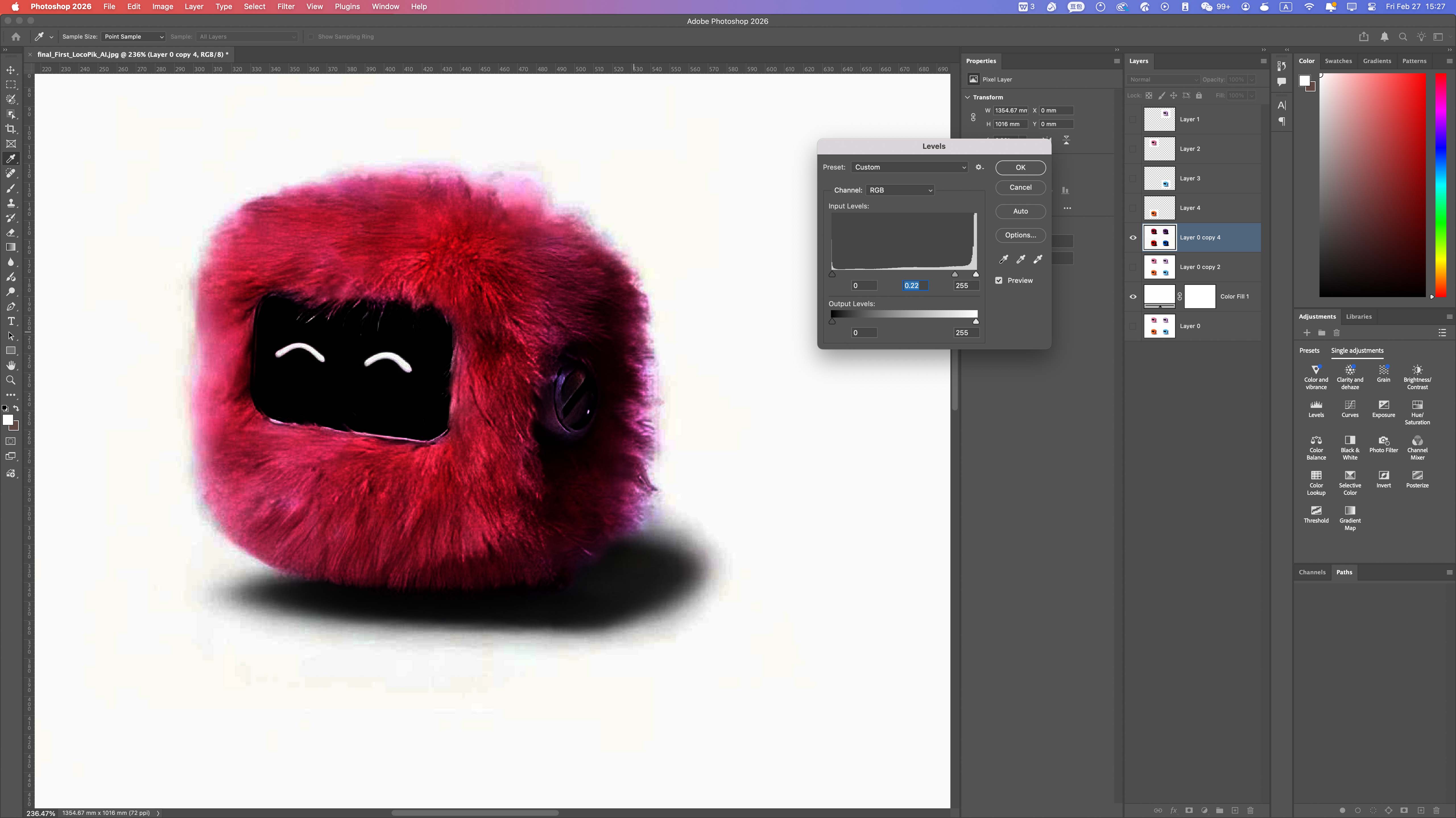 Levels and contrast adjustment in Photoshop