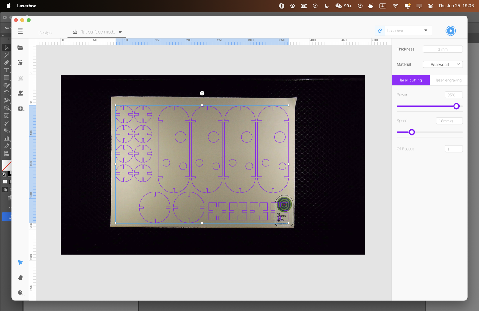 DXF layout imported into Laserbox software