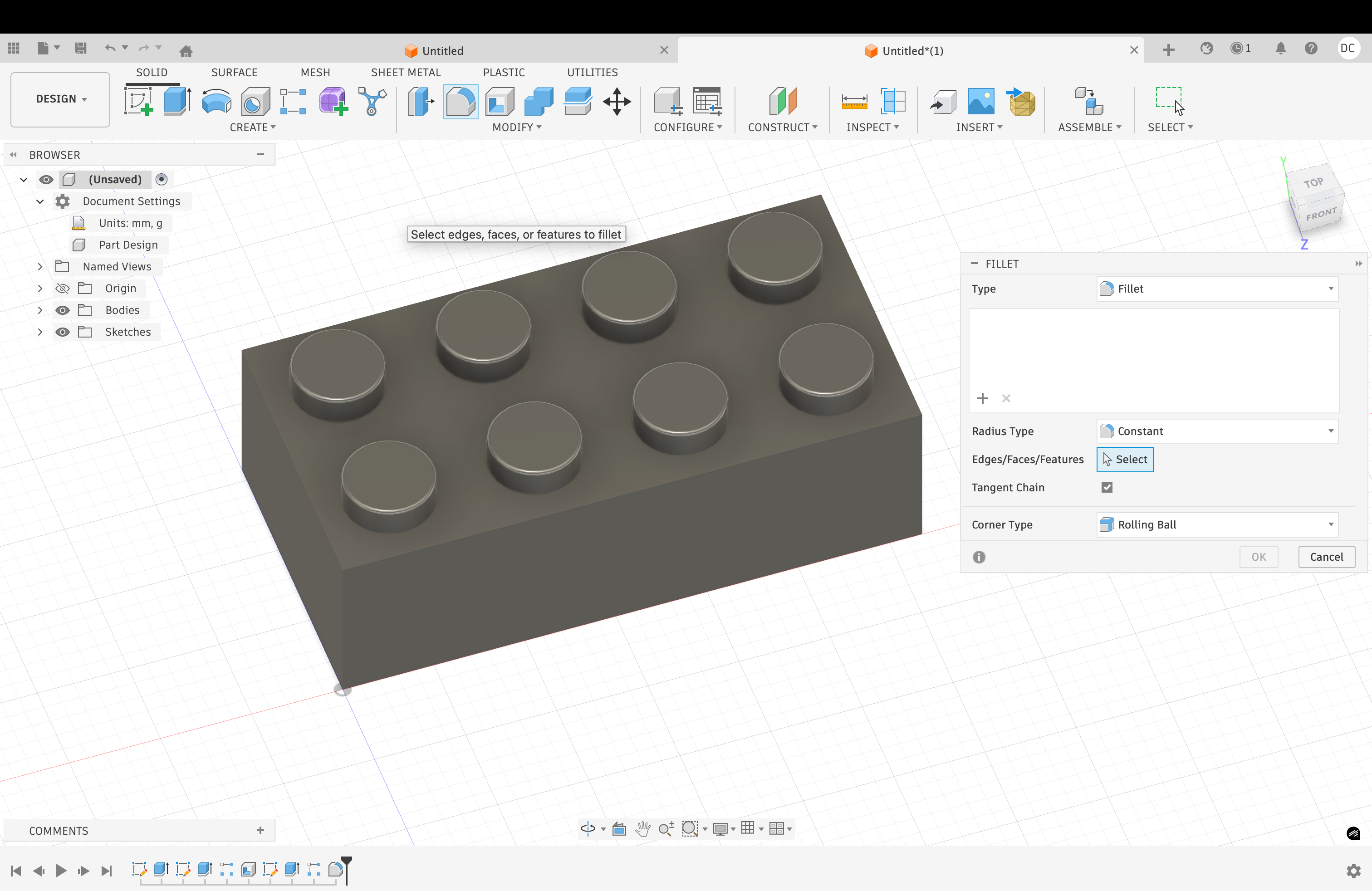 LEGO base model in Fusion 360