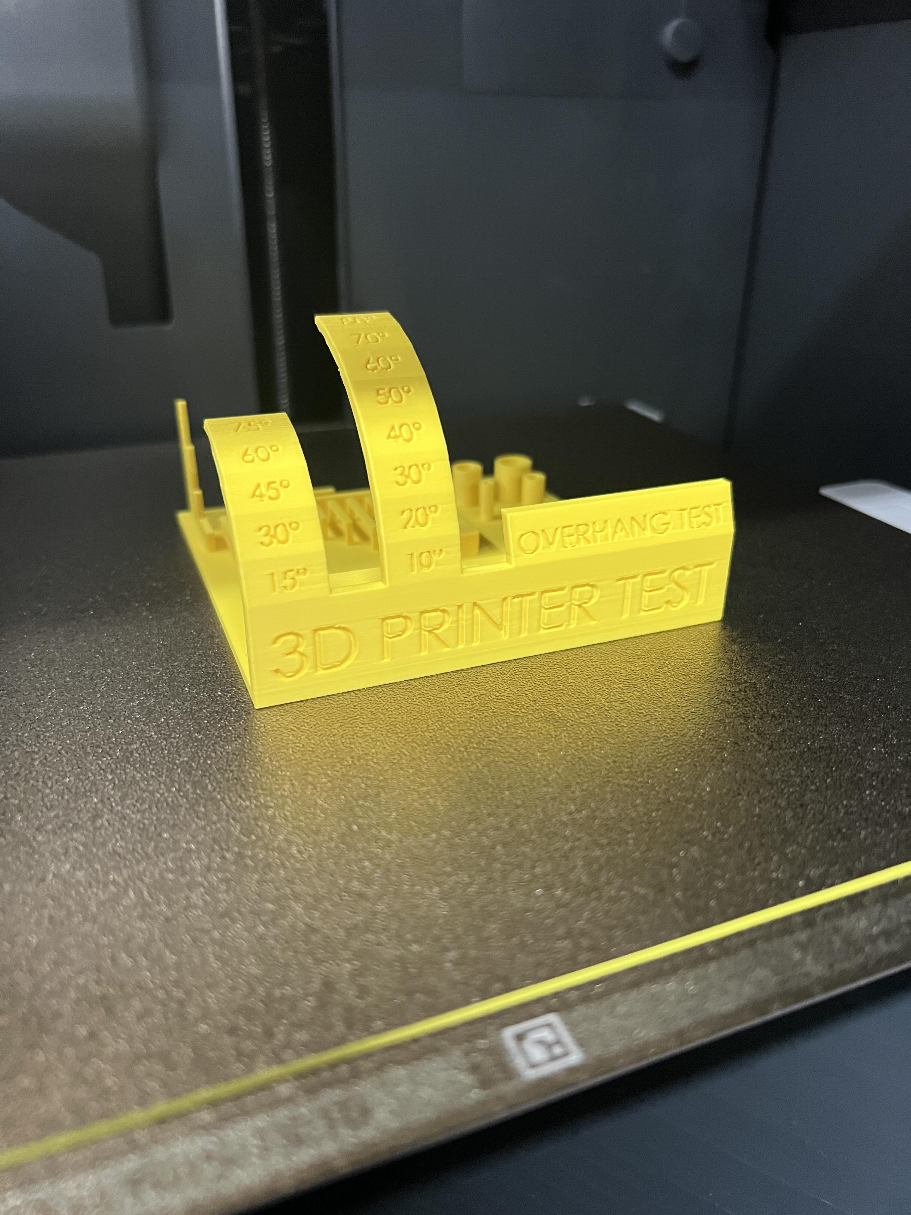 Yellow benchmark print produced on Bambu Lab P1C