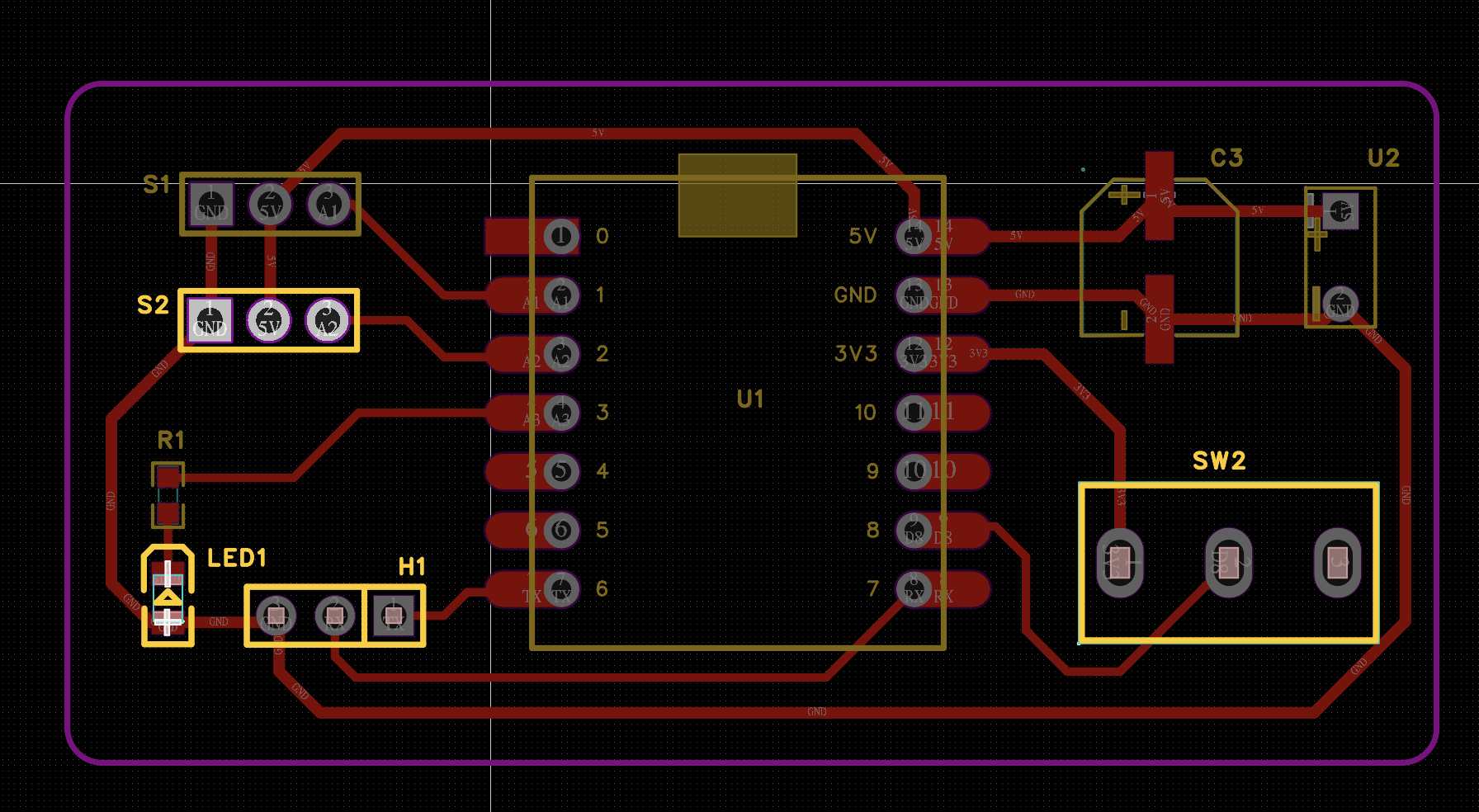 PCB layout of the ESP32 control board in Lceda Pro