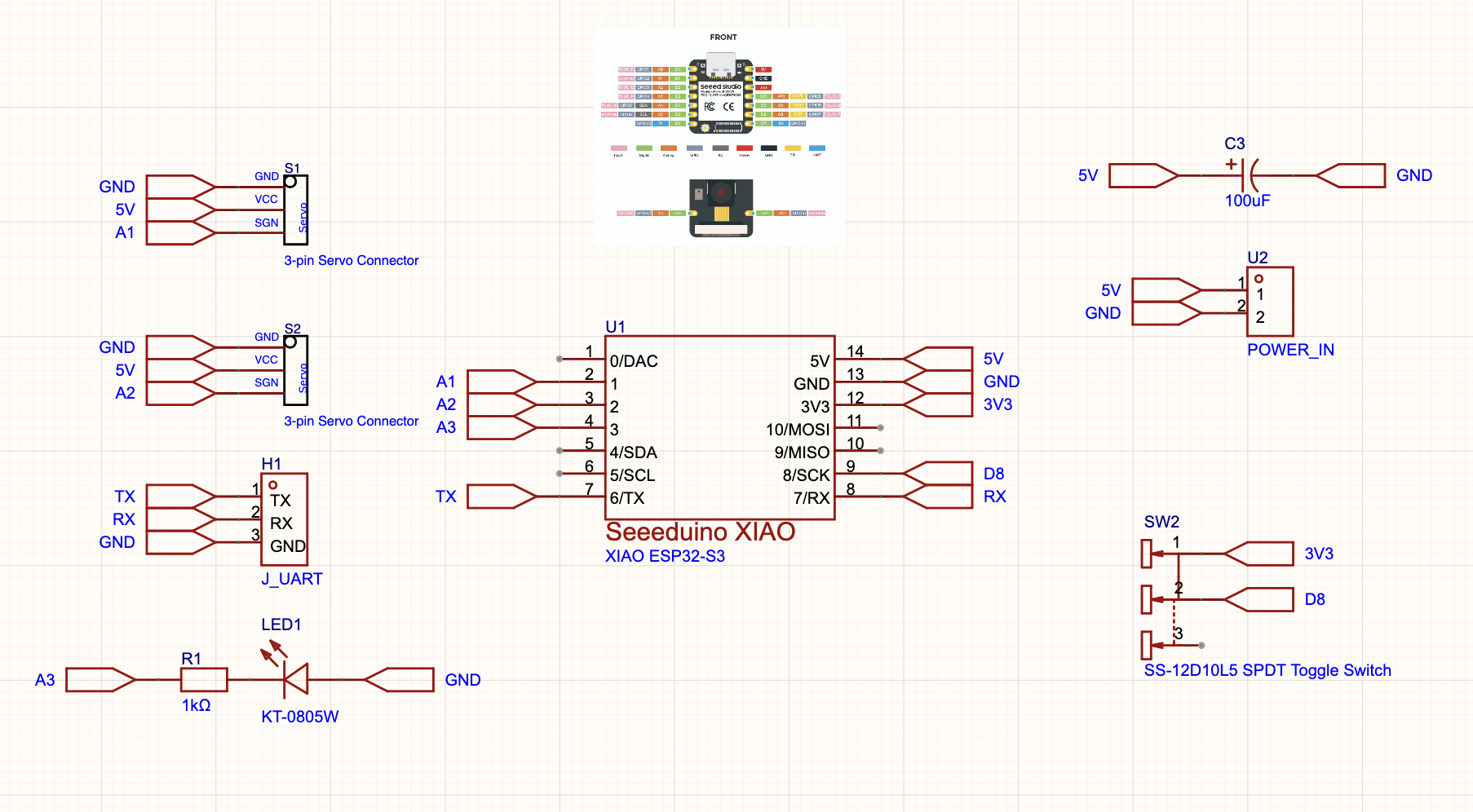 Schematic of the XIAO ESP32-S3 control board in Lceda Pro