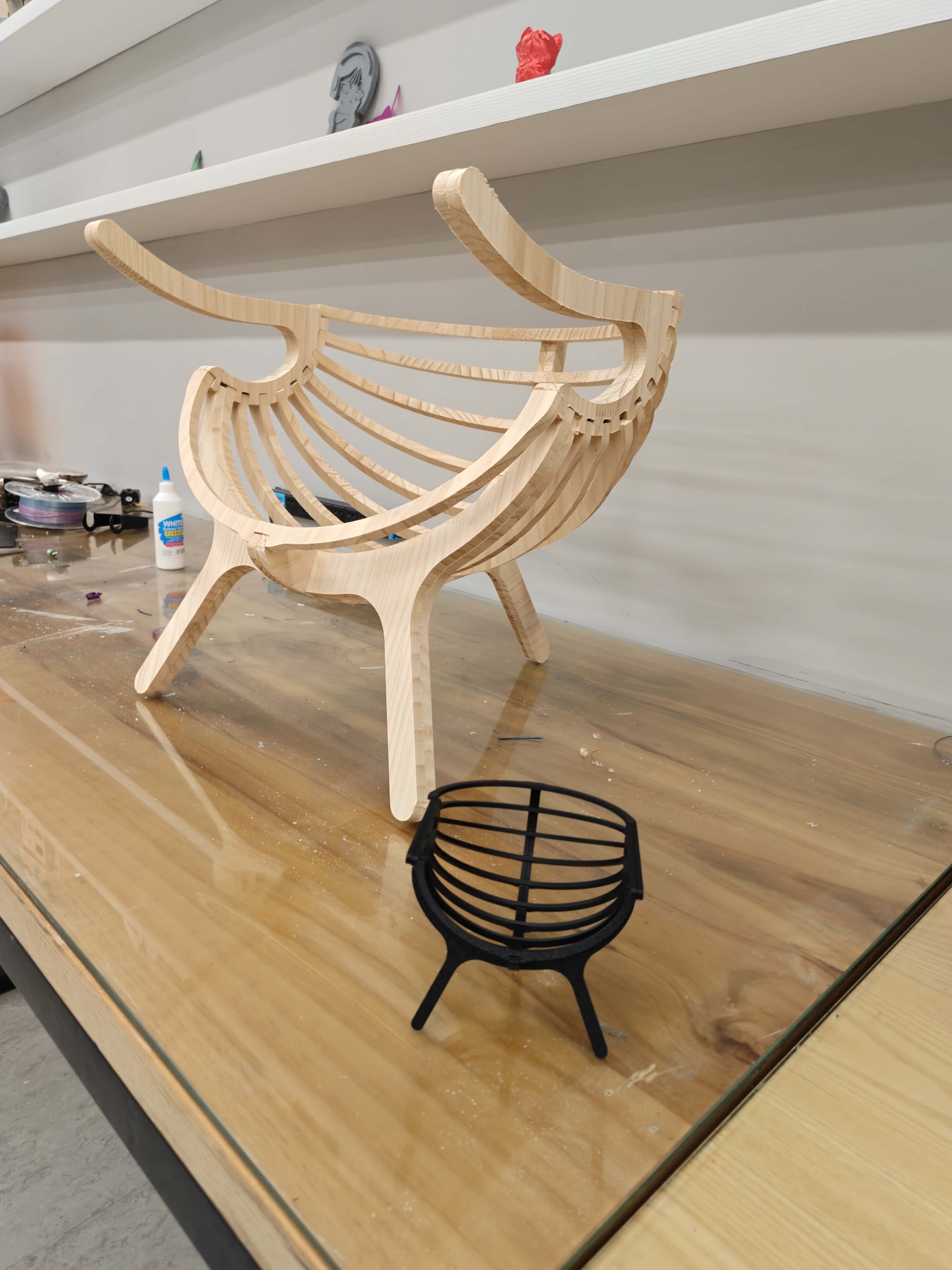 Final assembled CNC-milled wooden rib chair