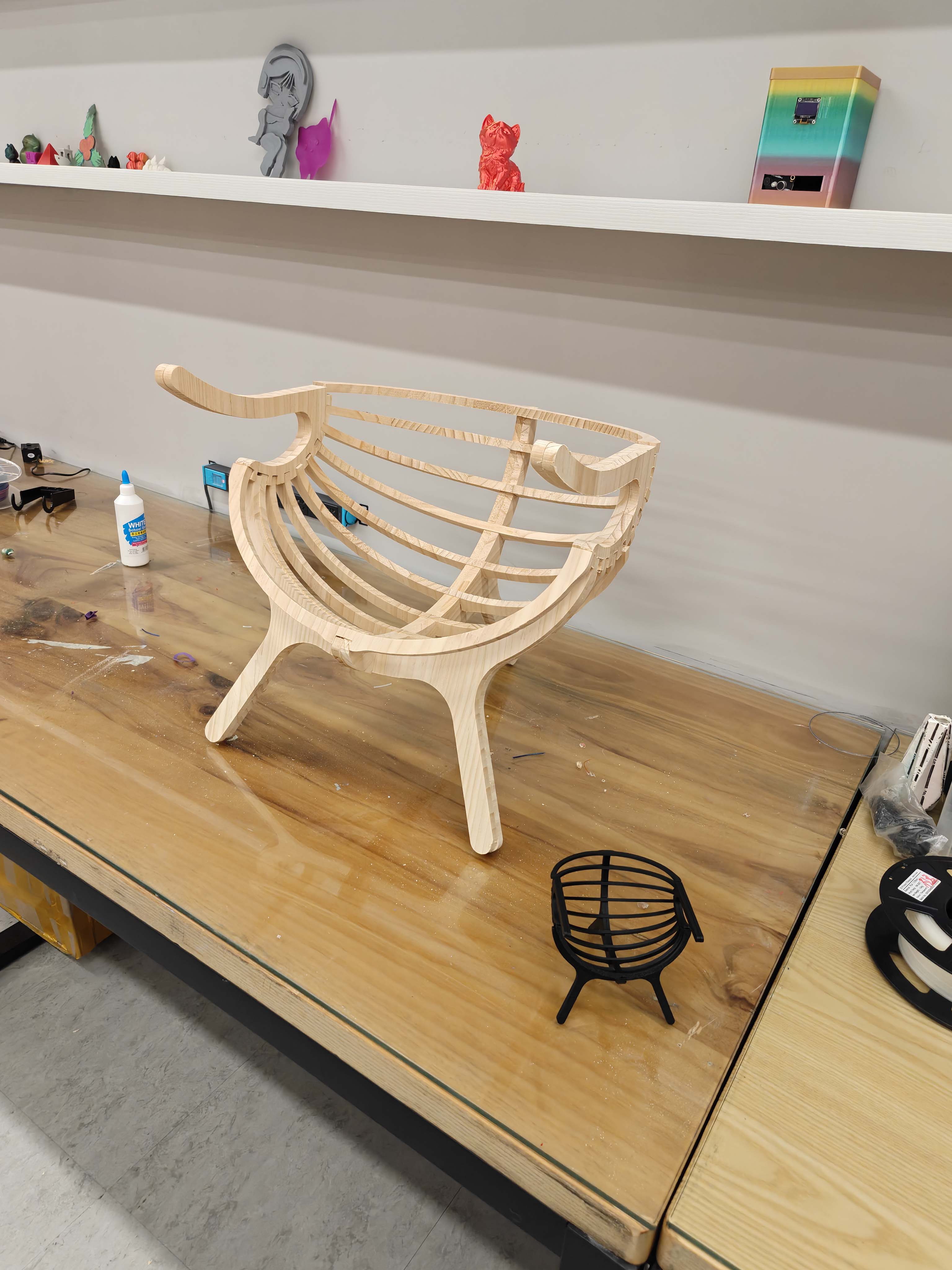 Final assembled CNC-milled rib chair from another angle