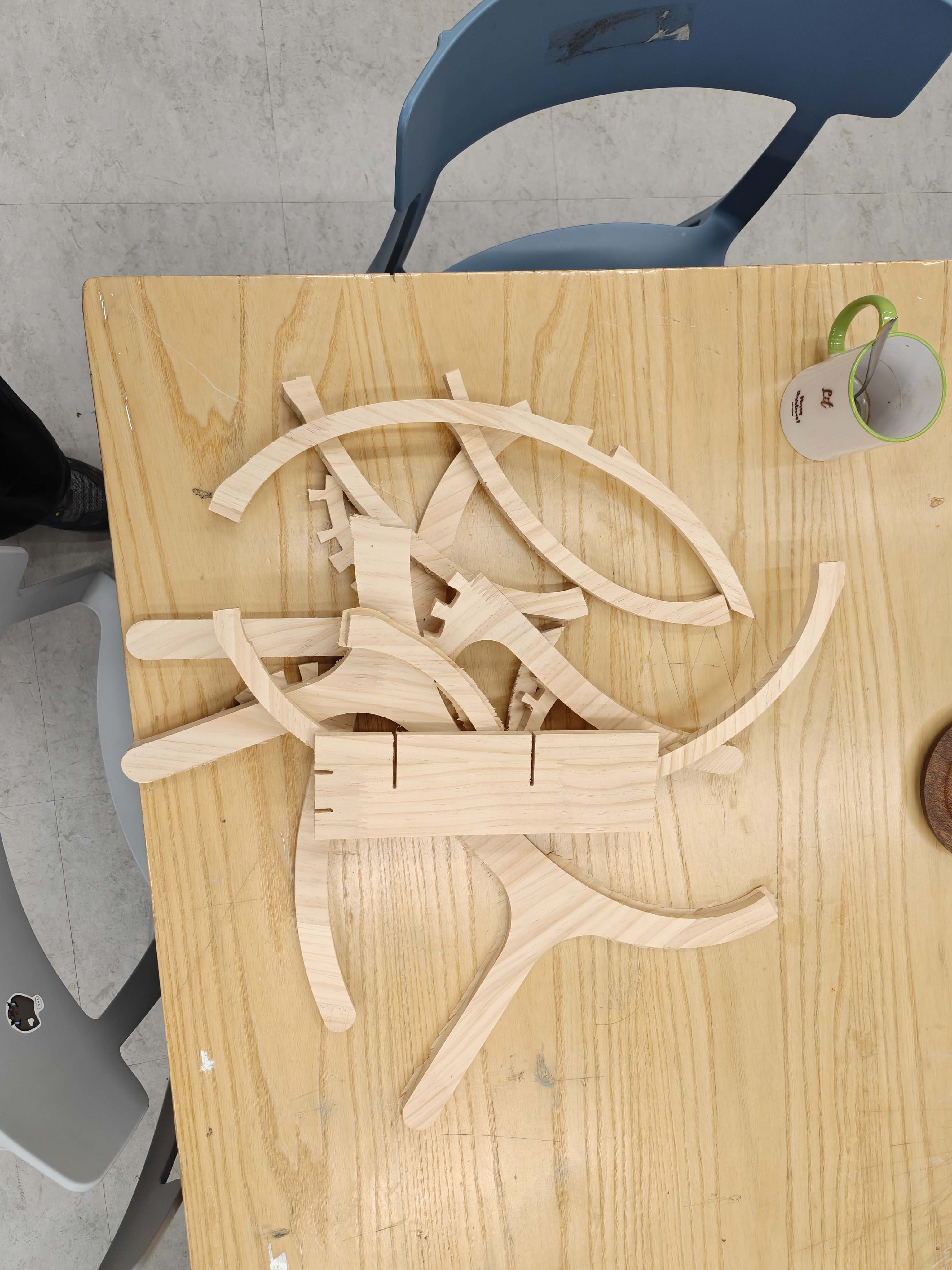 CNC-cut parts prepared for assembly