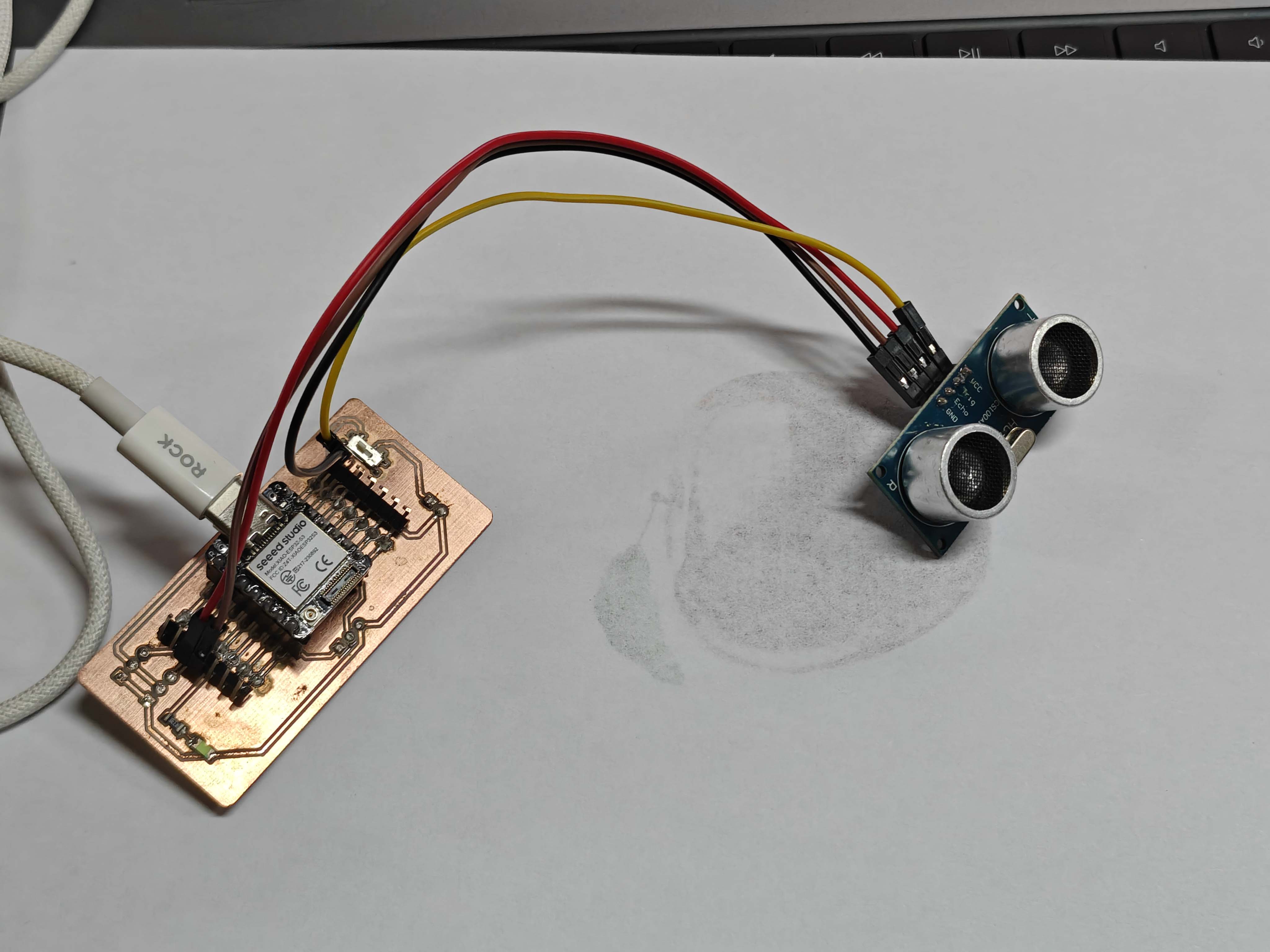 HC-SR04 ultrasonic distance sensor connected to my XIAO ESP32S3 PCB
