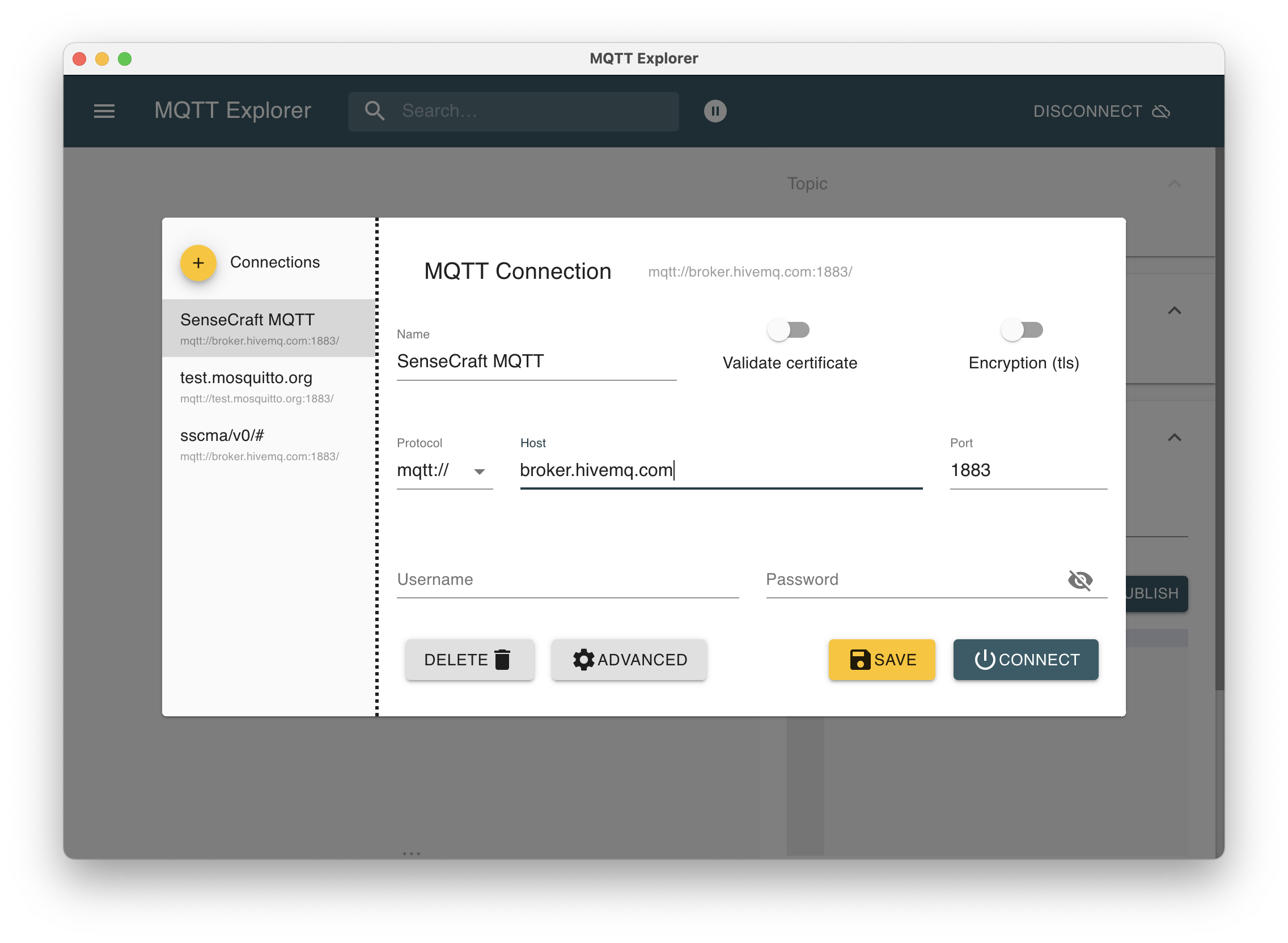 MQTT Explorer broker setting for HiveMQ