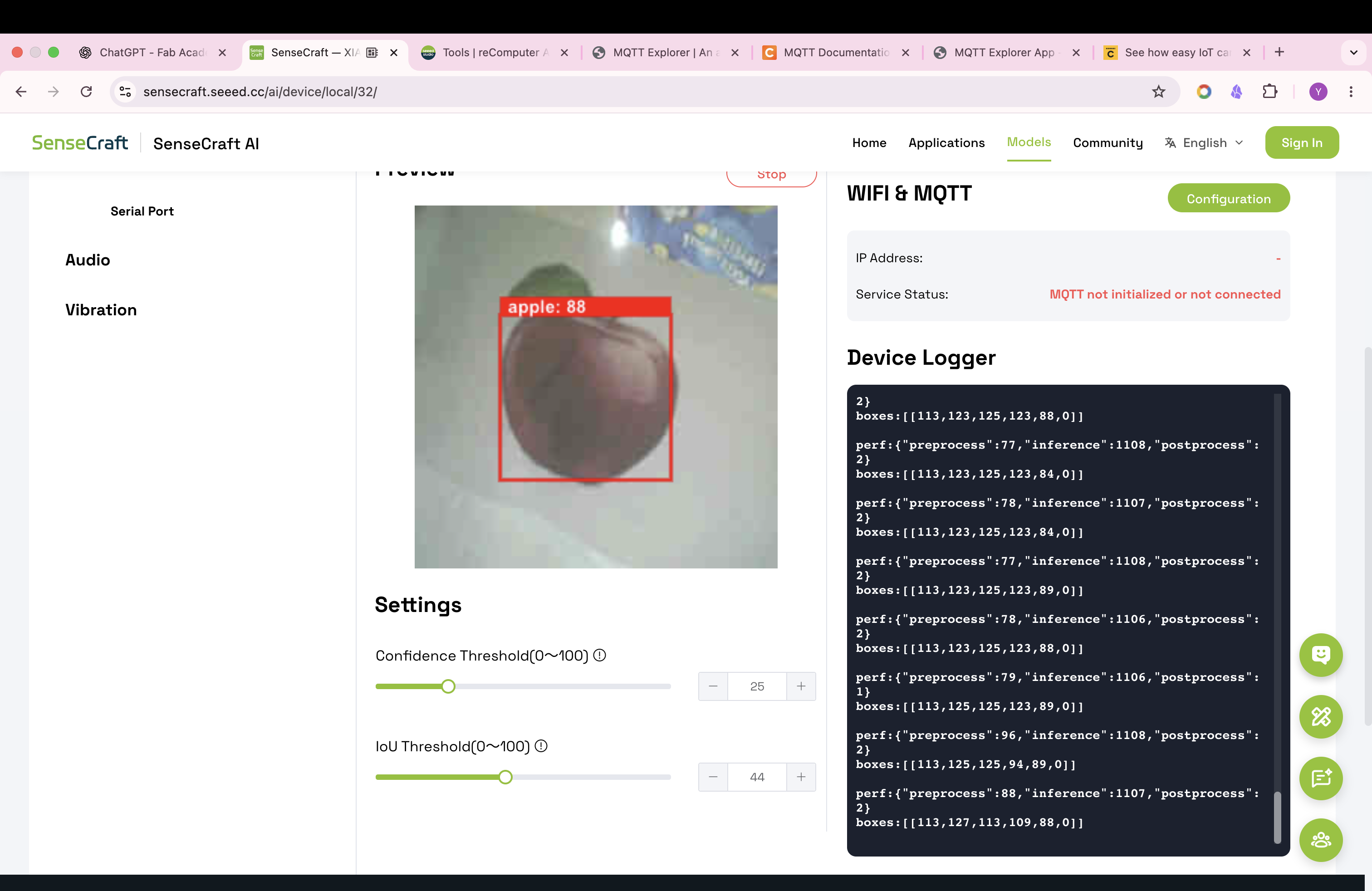 SenseCraft AI detecting an apple