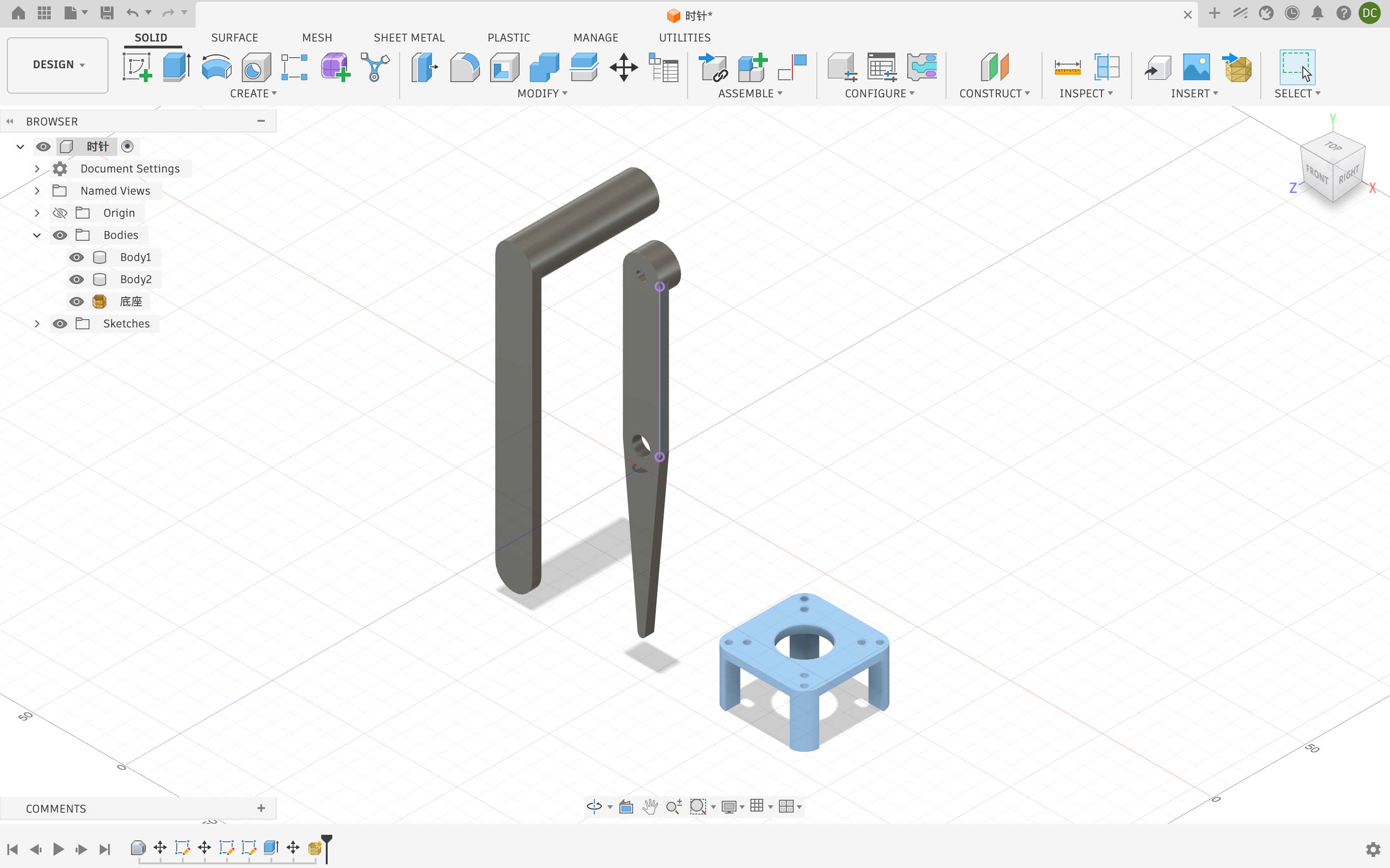 Fusion 360 model of the motor holder and center hand