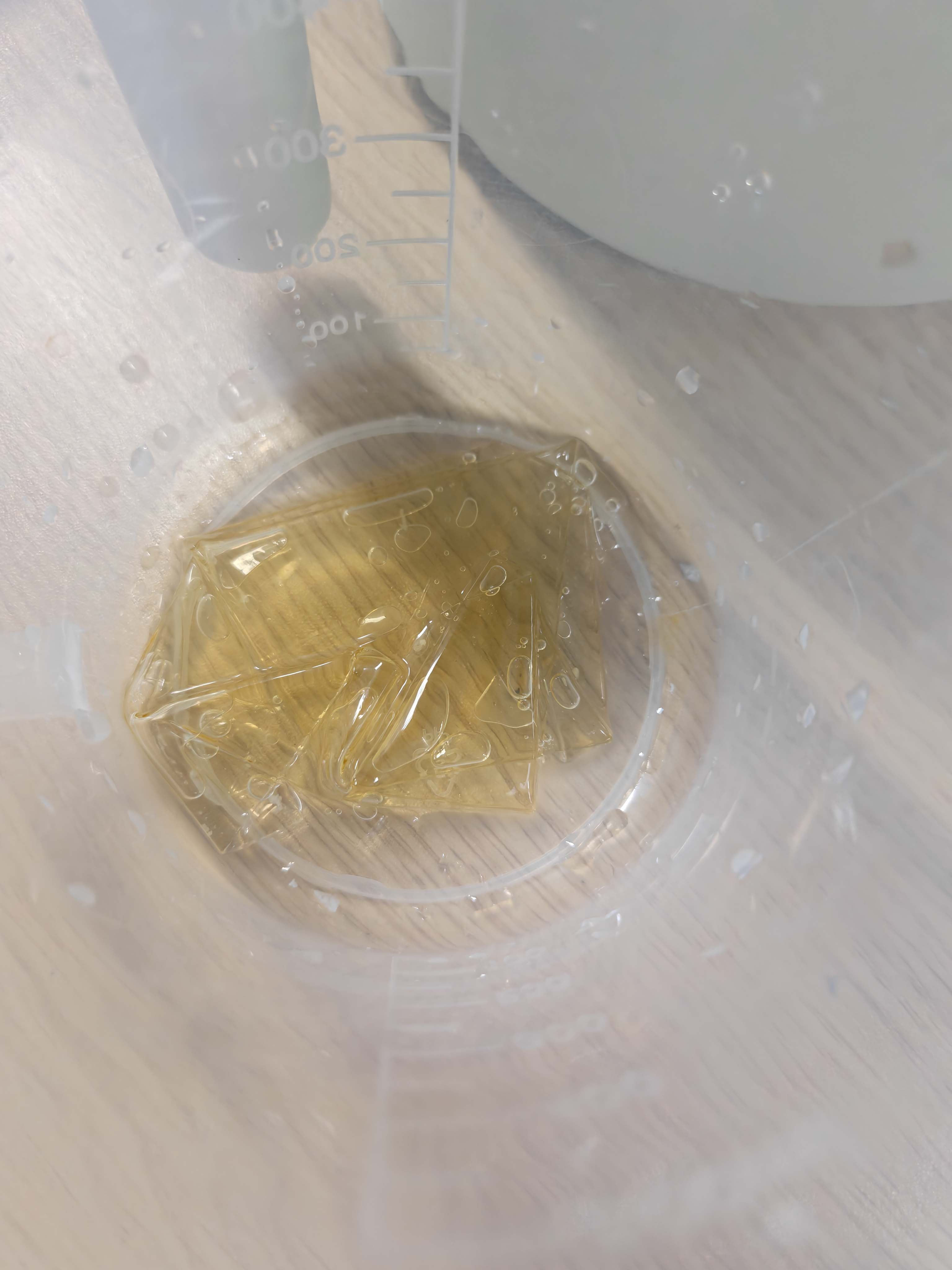 Clear gel mixture in a container