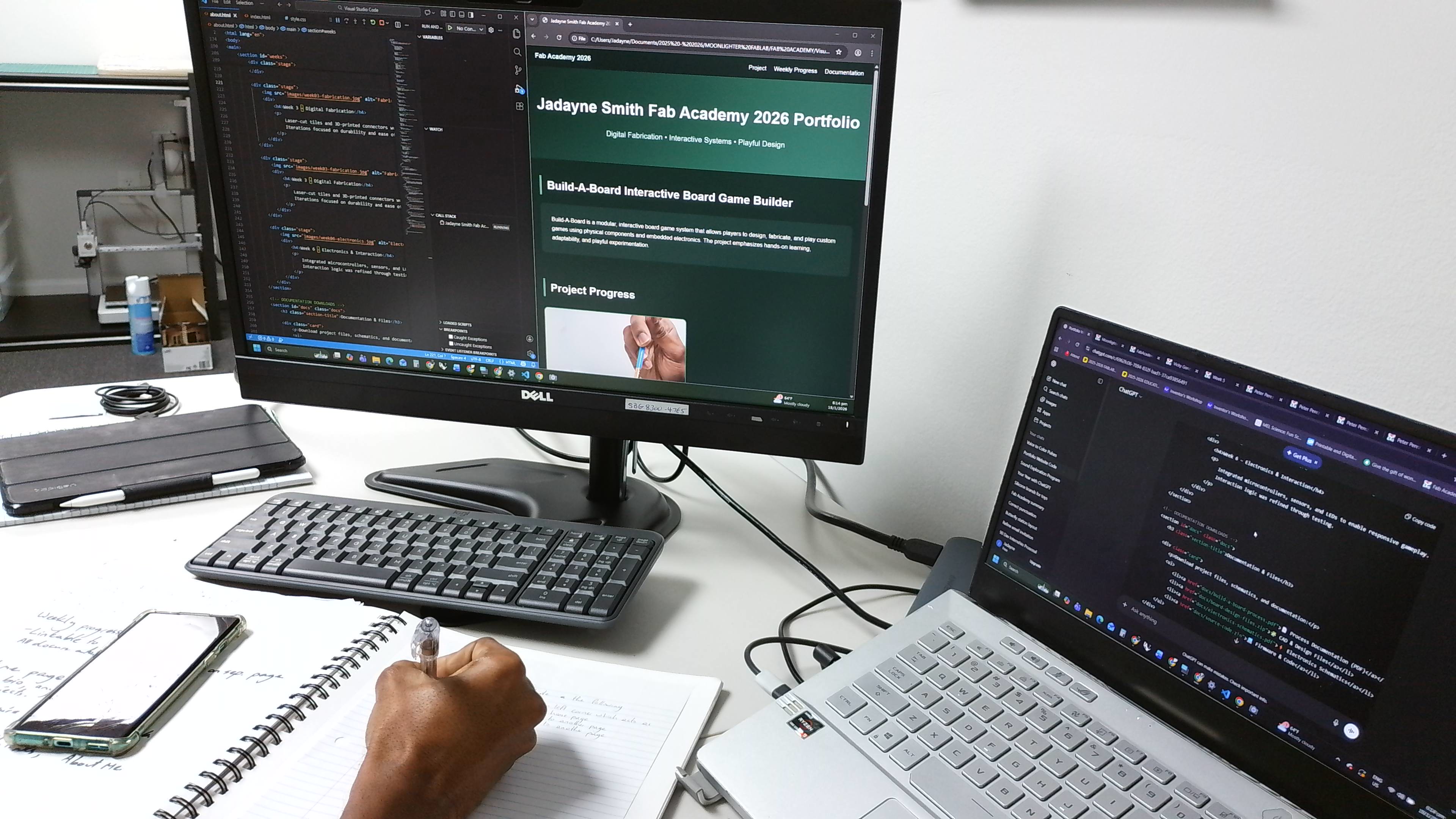 Image of me using chatGPT and VSC to build a website