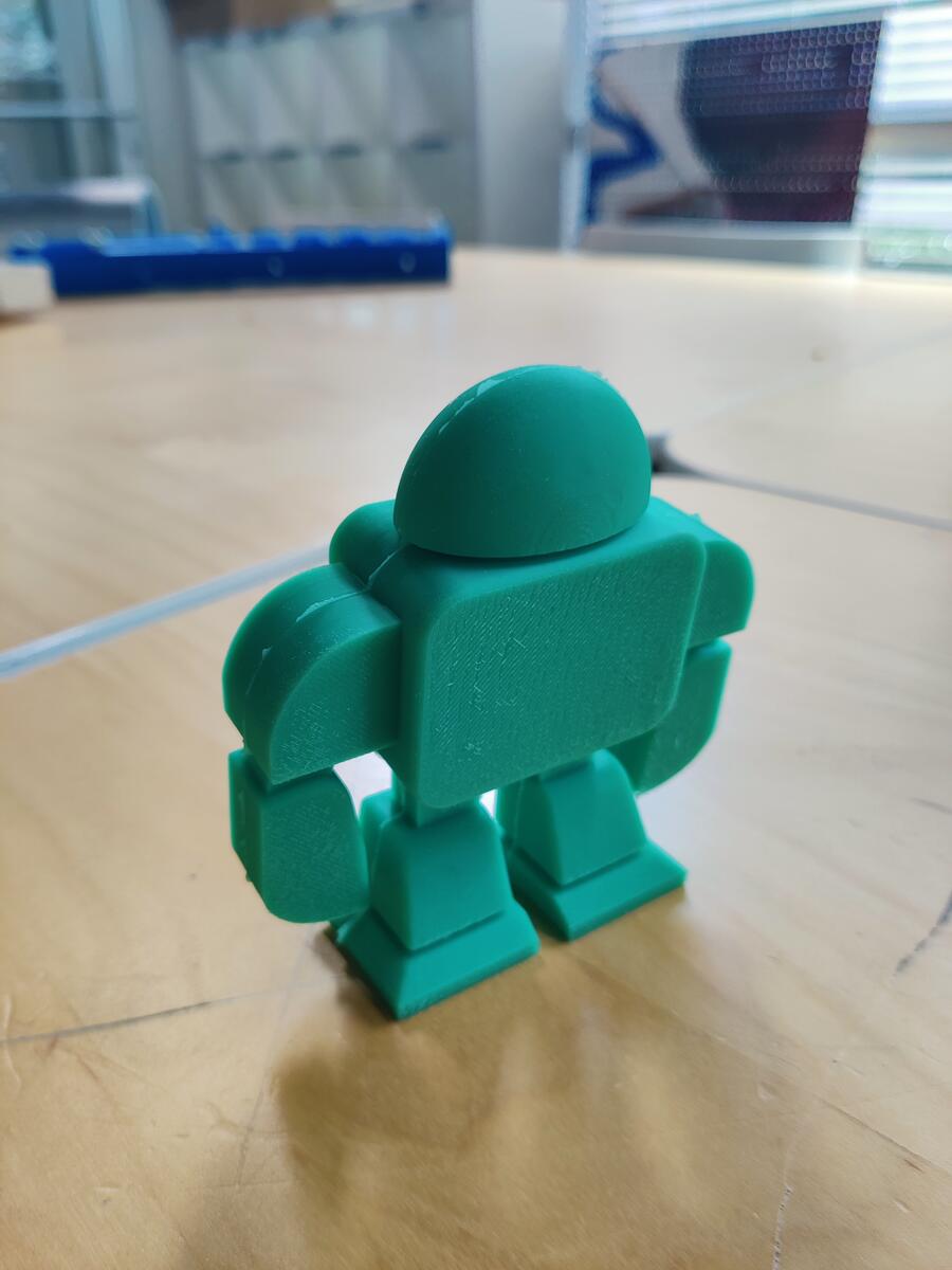 Green 3D printed Makey Robot back view
