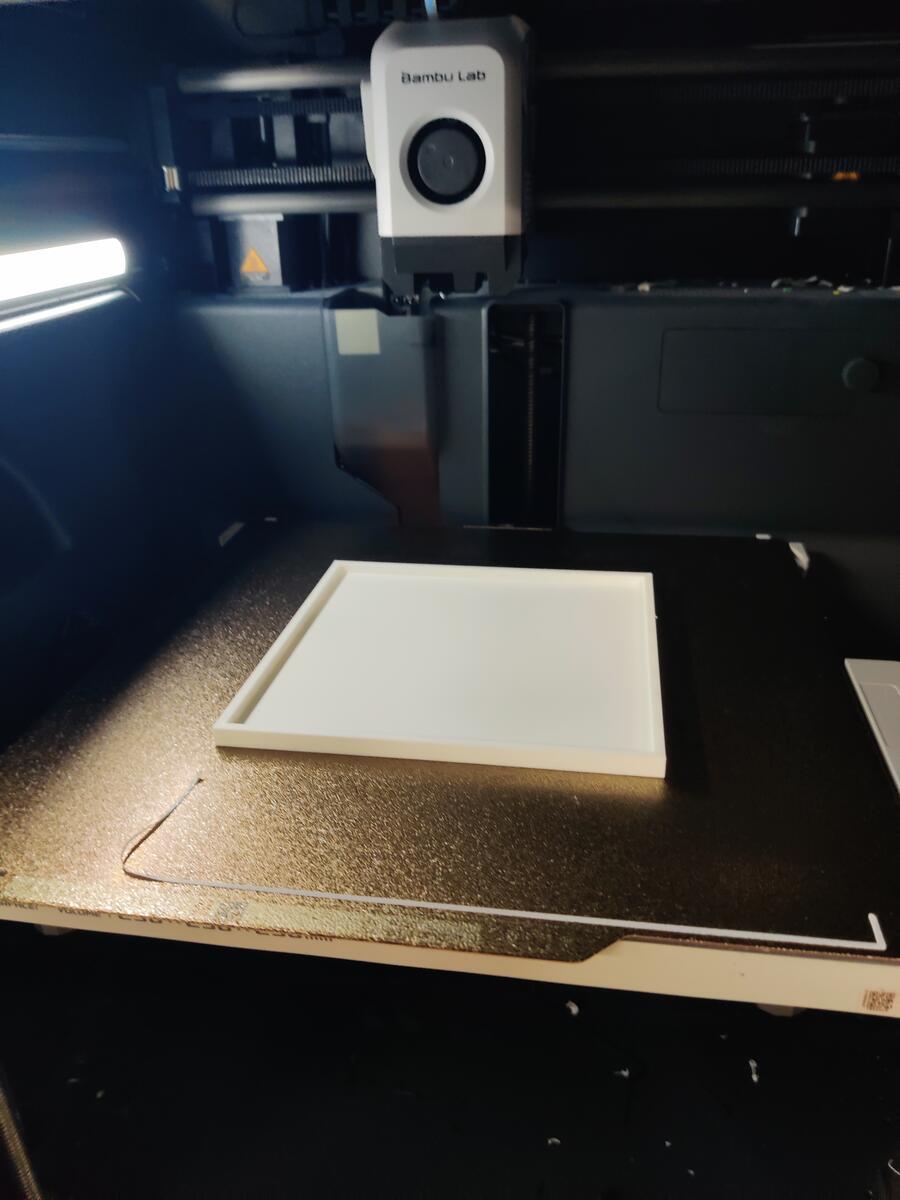 Flat mold base tray on the Bambu Lab print bed