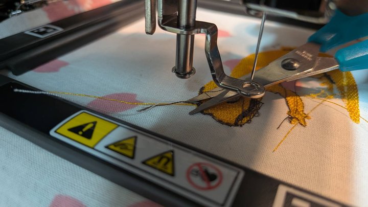 Embroidery machine in progress