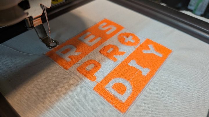 Embroidering in progress