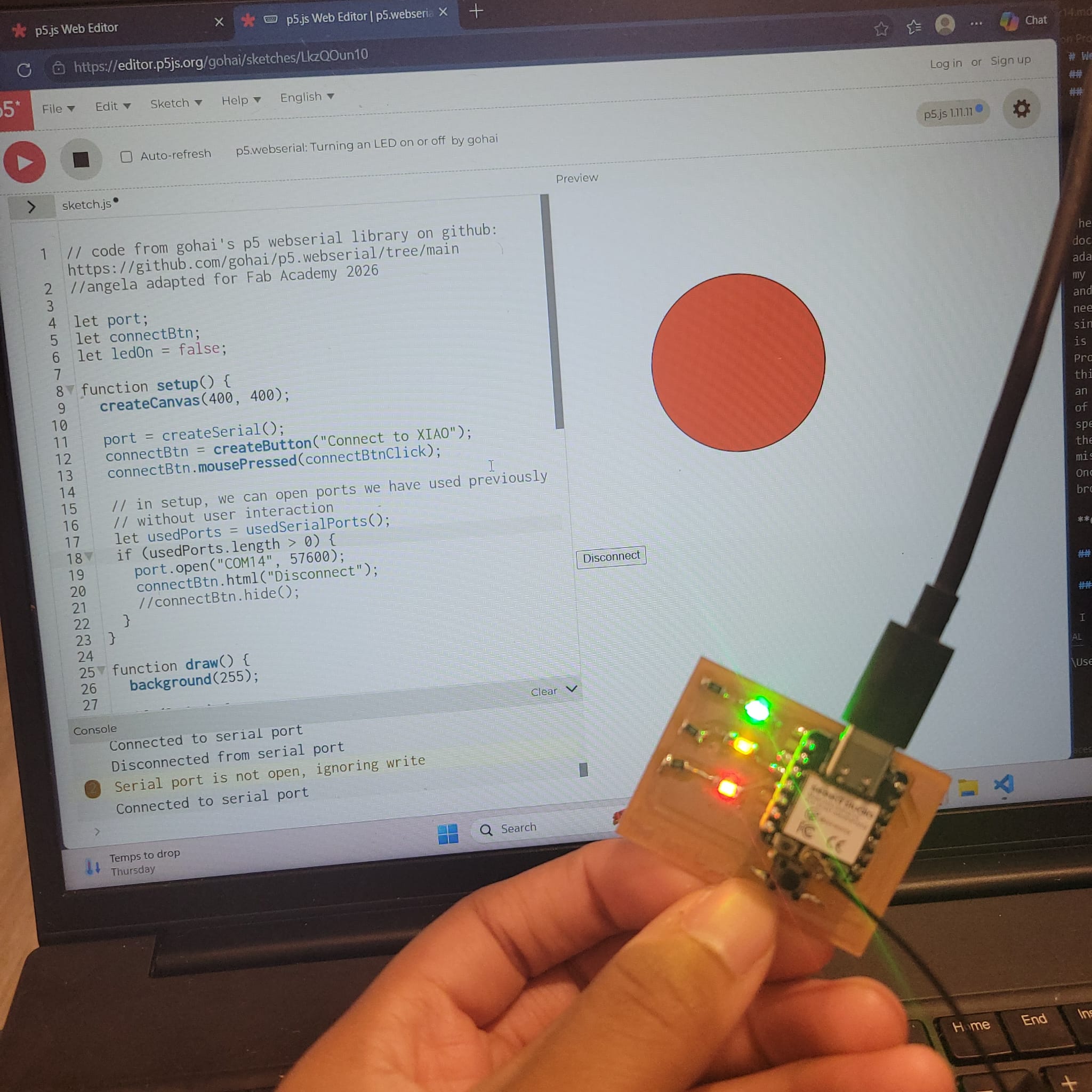 p5js LED button
