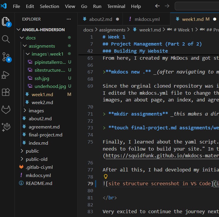 site structure screenshot in VS Code