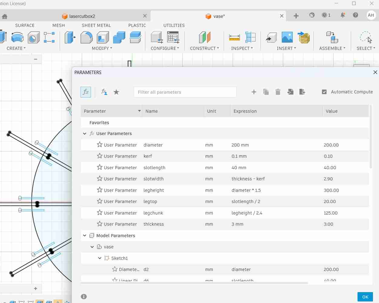 parameters in Fusion design