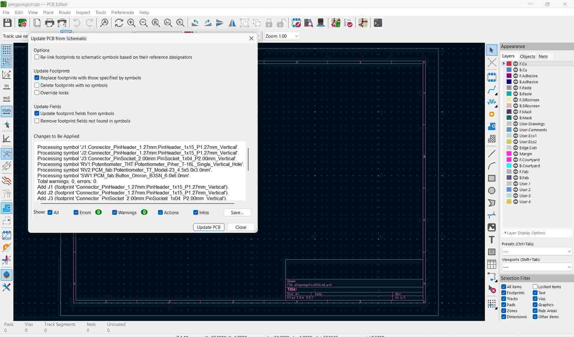 updating PCB from schematic