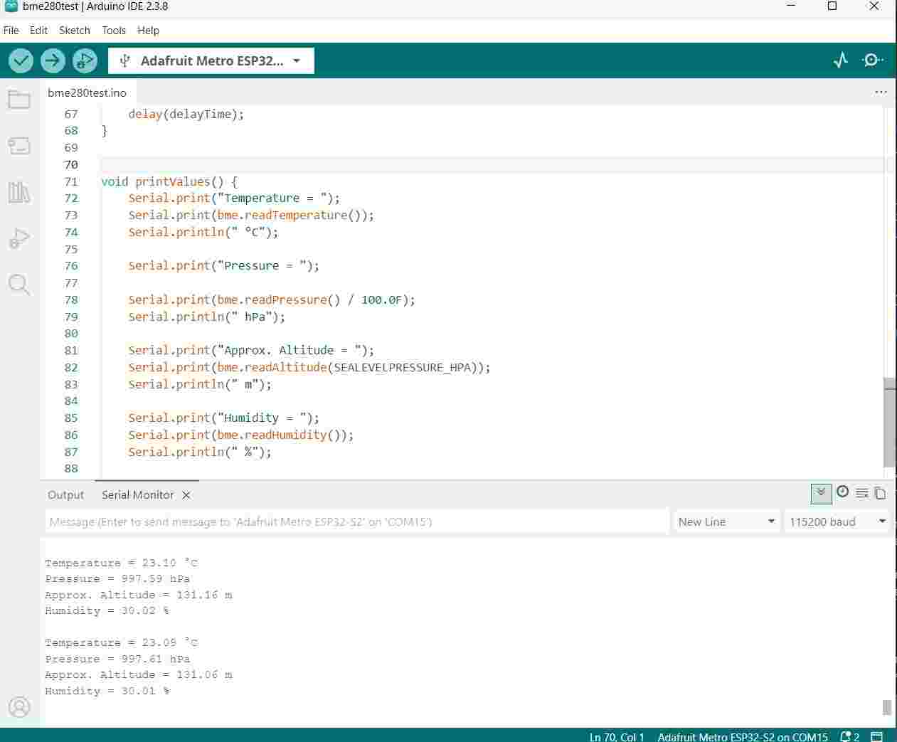 bme serial monitor output