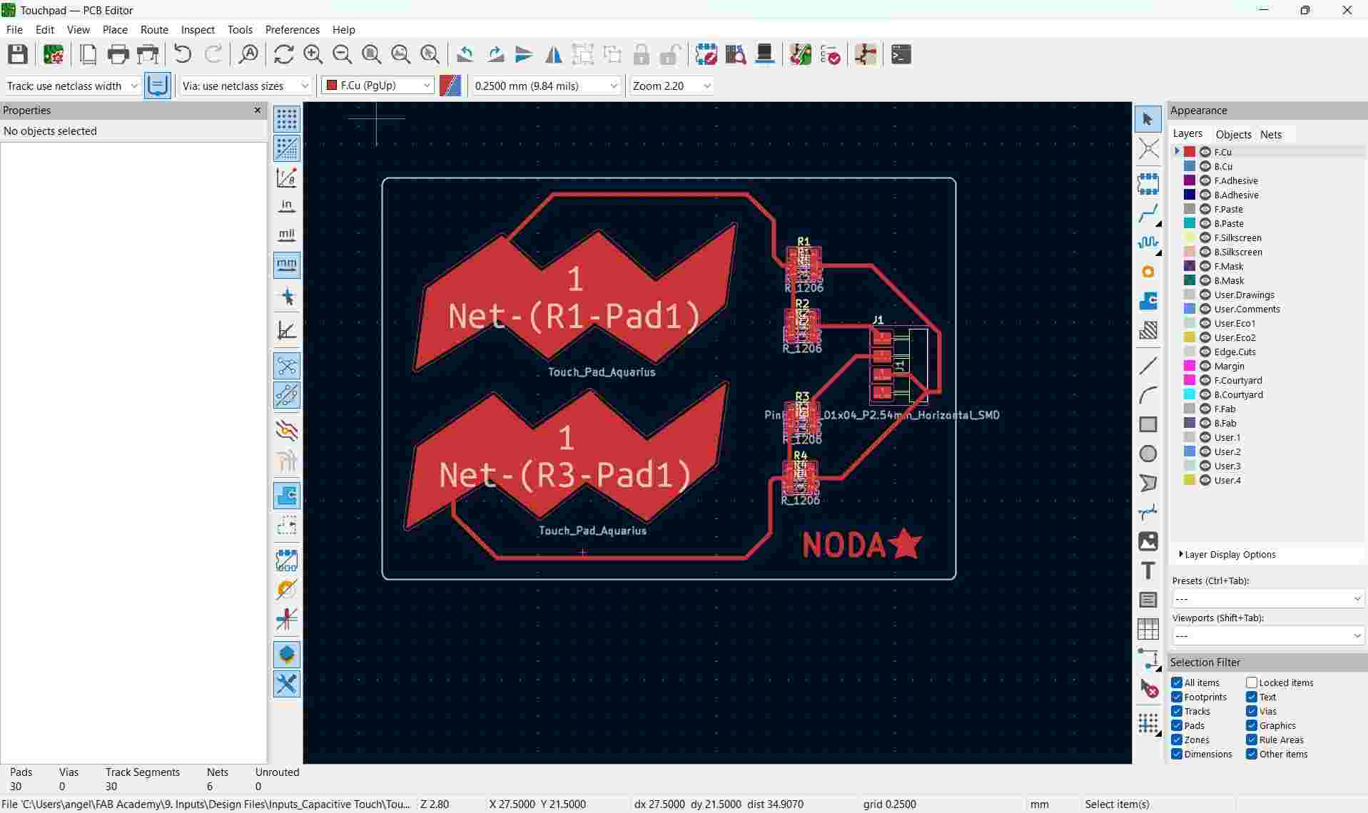 PCB design touch pad