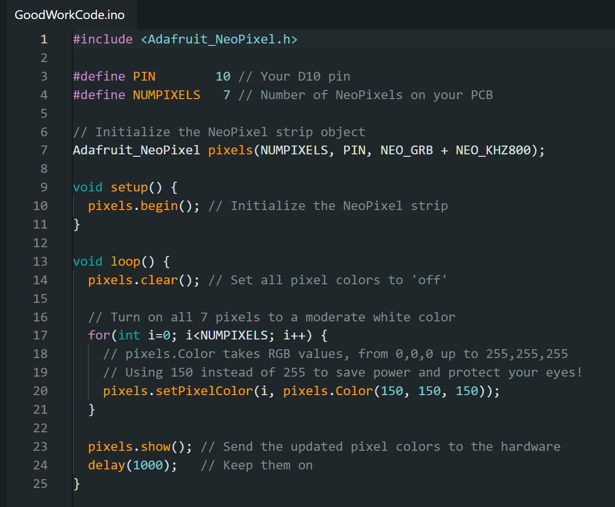 working code, with the word not