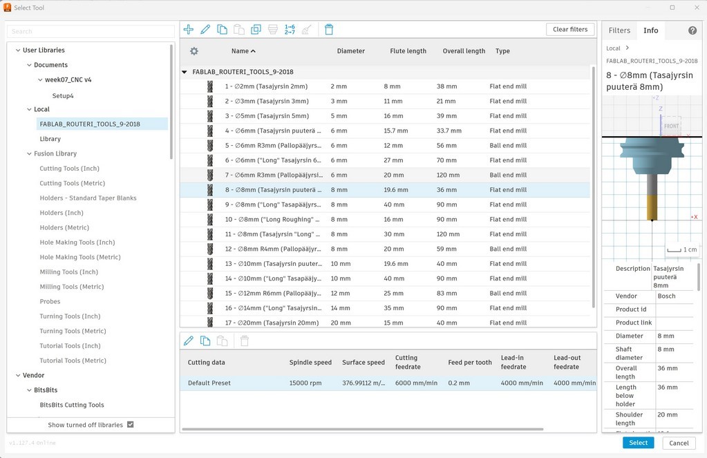 Tool parameters