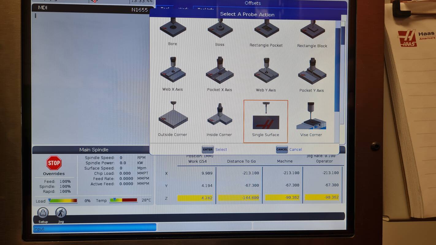 Single surface probe action.