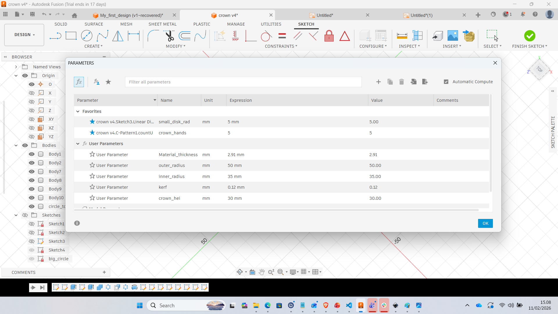 Fusion 360 parameters