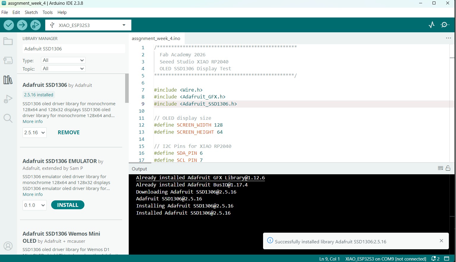 Installing SSD1306 library