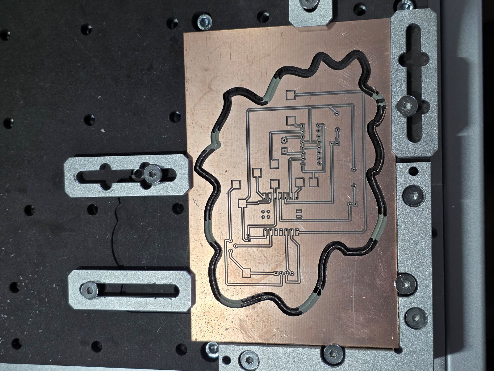 Milled PCB after toolpath