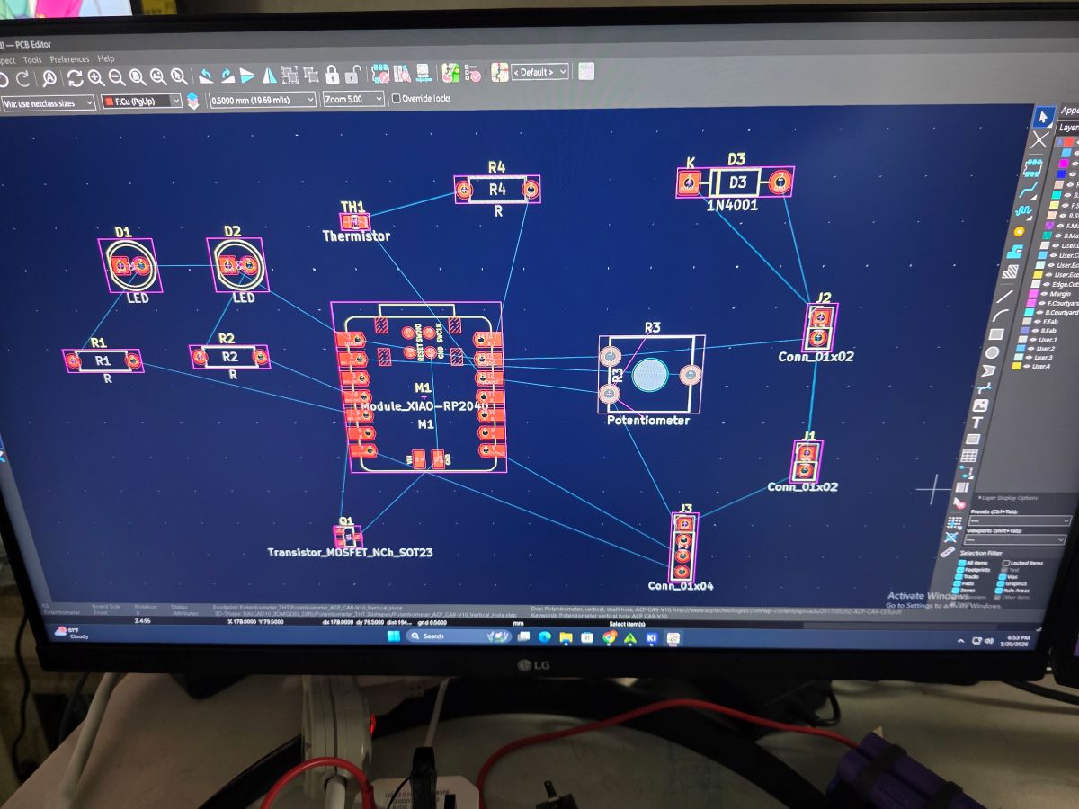 KiCad PCB layout with input device wiring