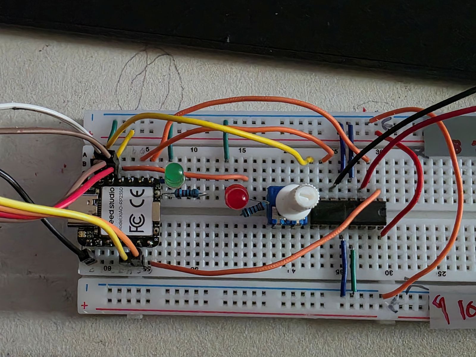 Breadboard testing TMP36 and potentiometer inputs
