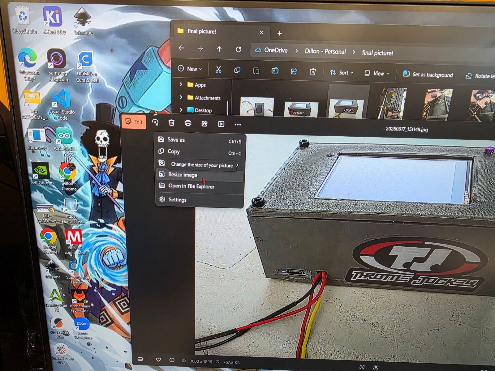 Opening the image resize tool