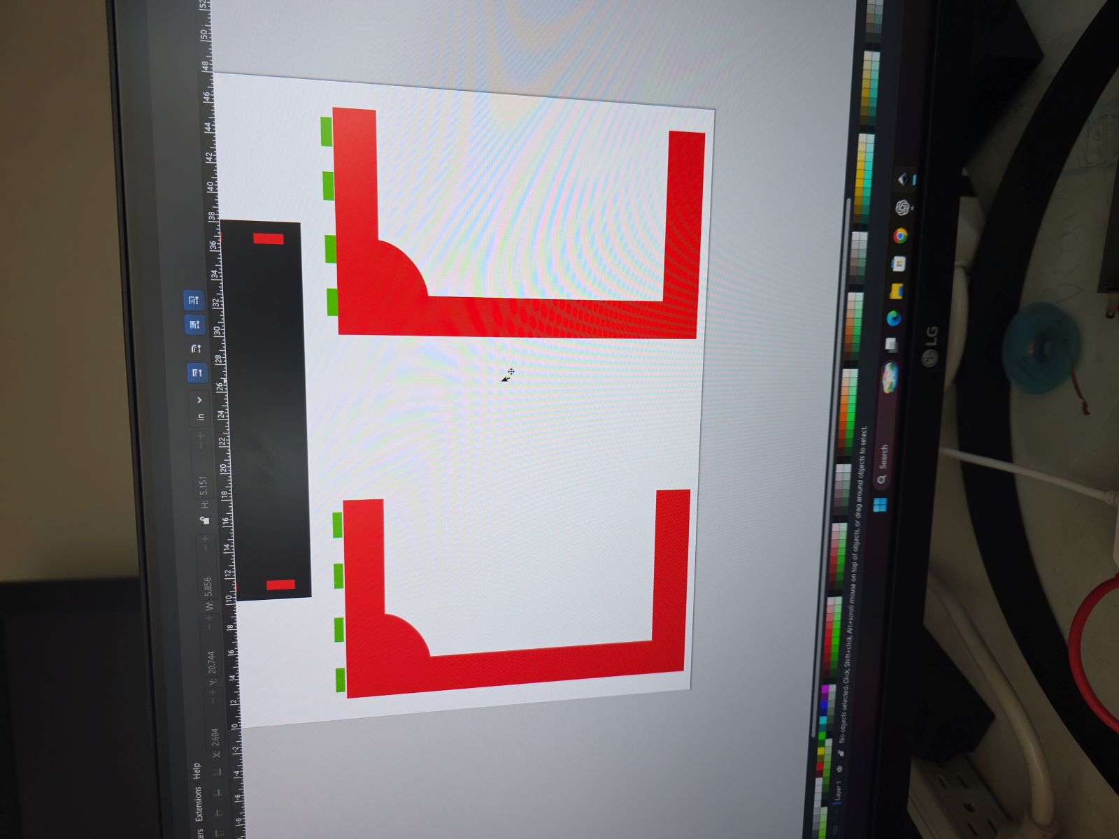 Inkscape design showing circles placed in the inside corners before cutting them out