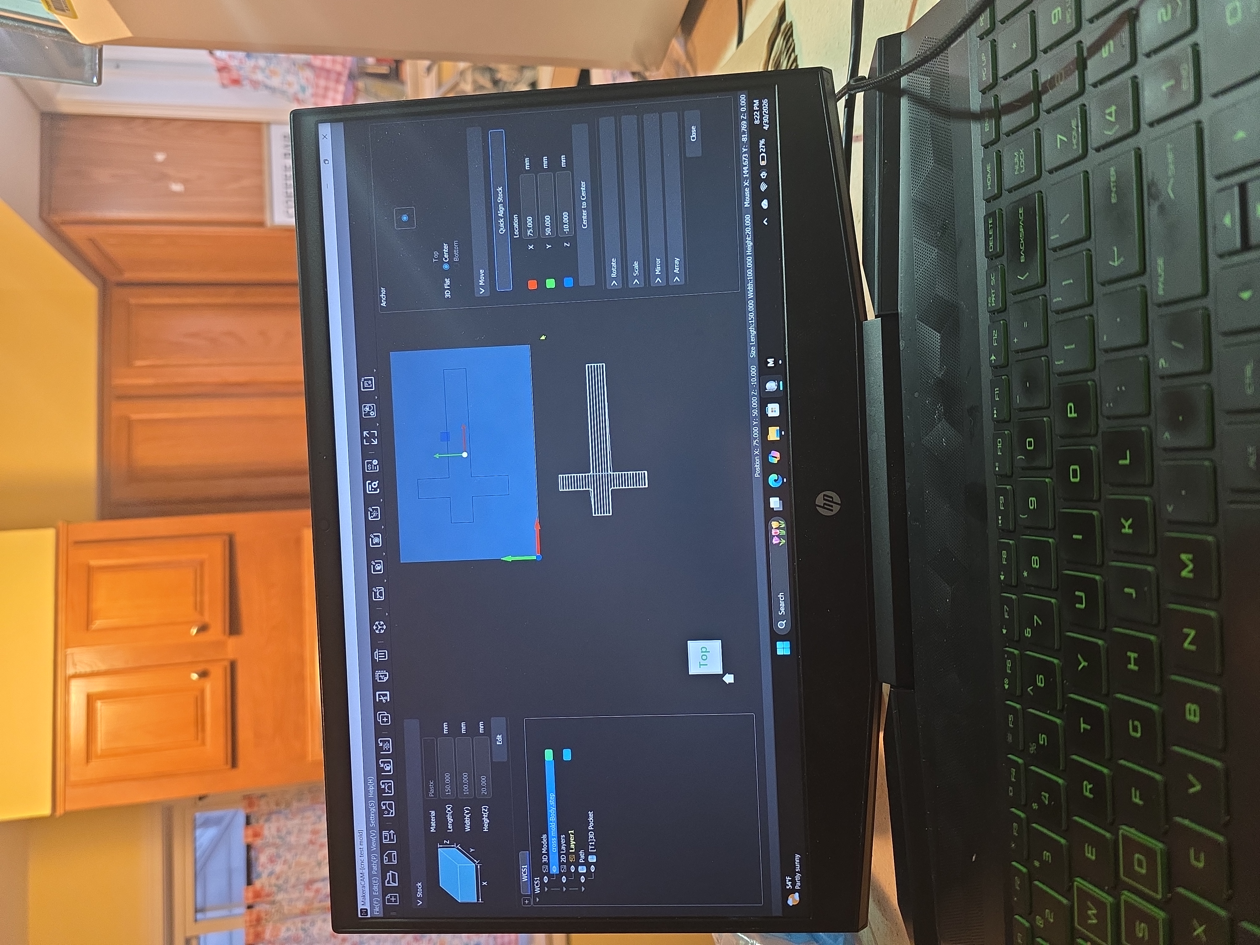 Cross mold CAM setup