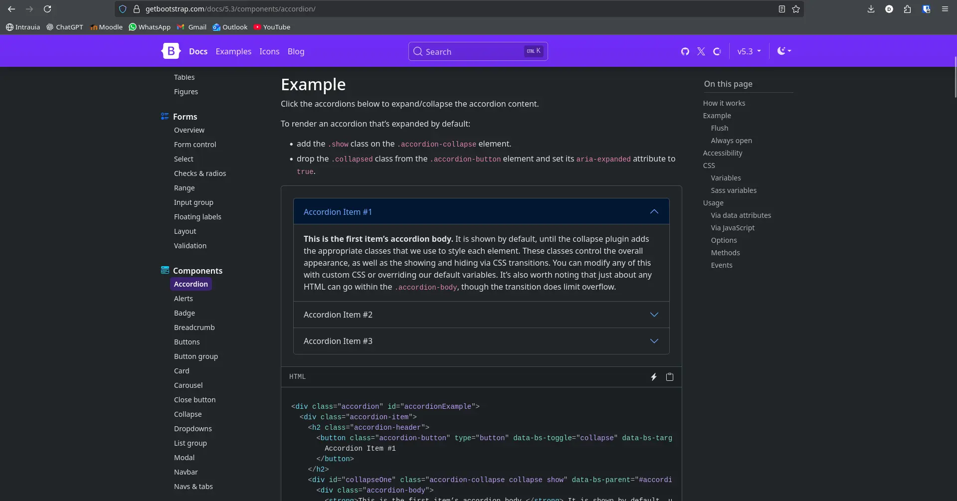 Bootstrap' documentation page on Accordions