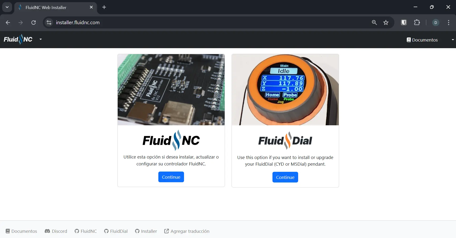 FluidNC installer first page