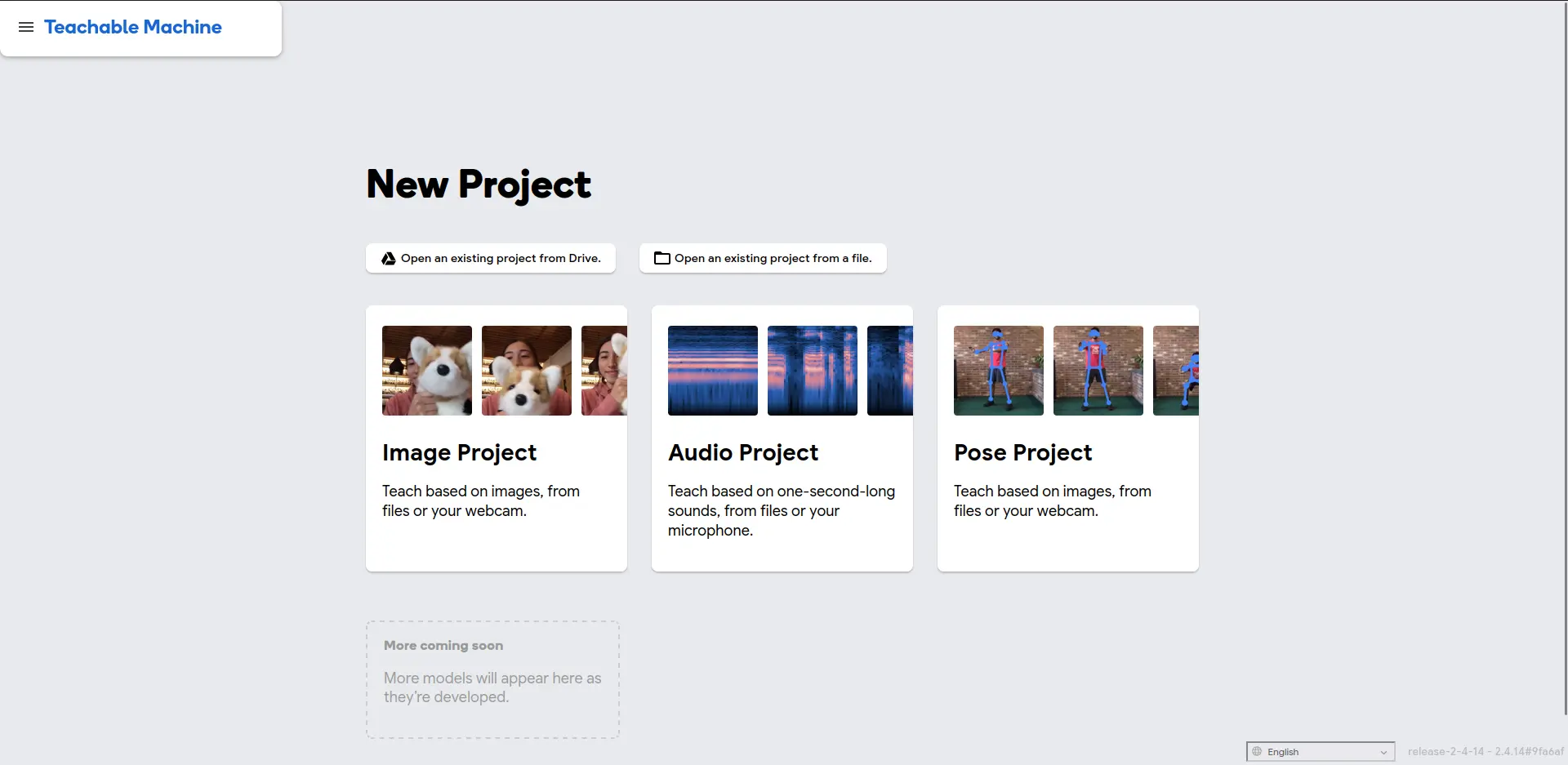 Teachable machines main page