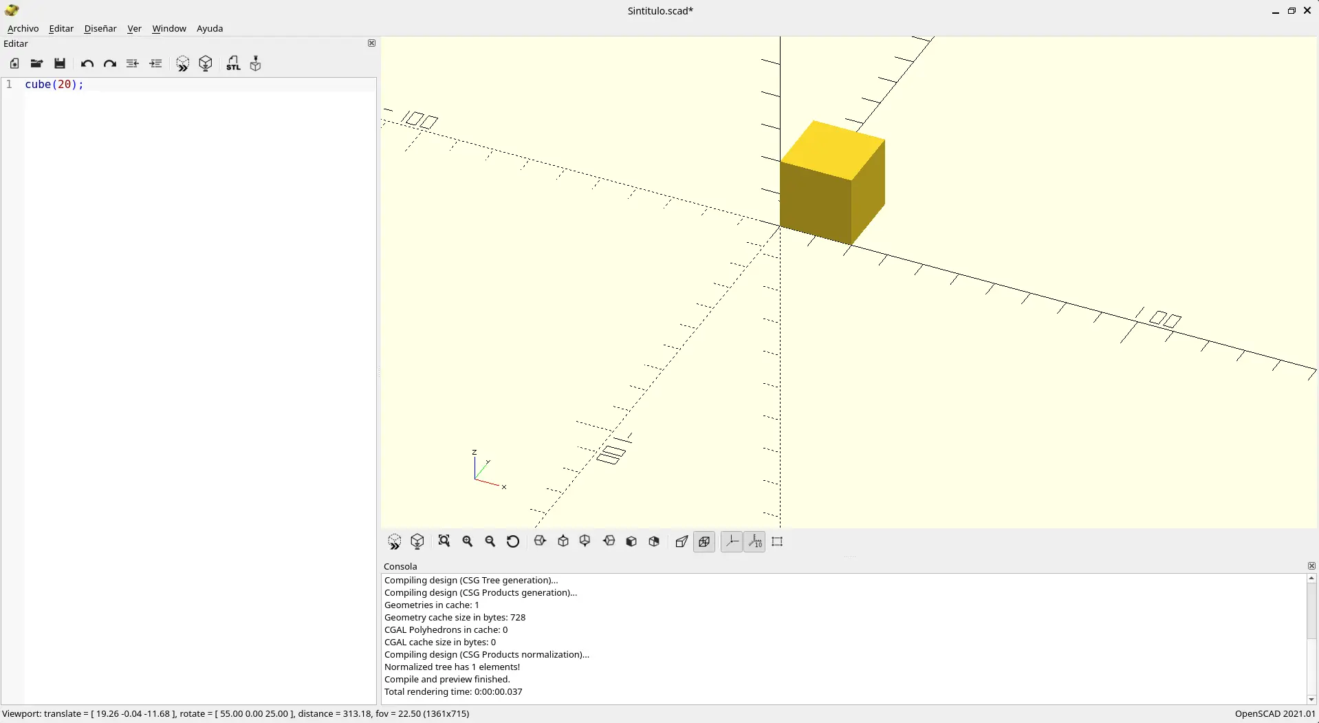OpenSCAD cube example