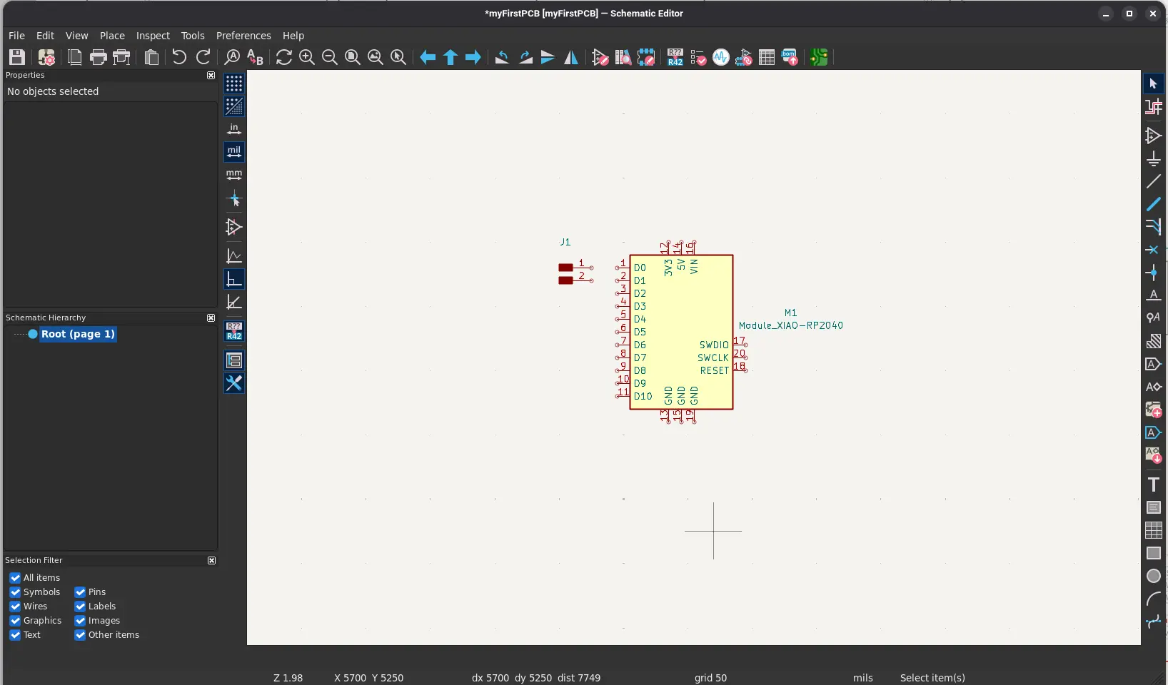 KiCAD schematic workspace
