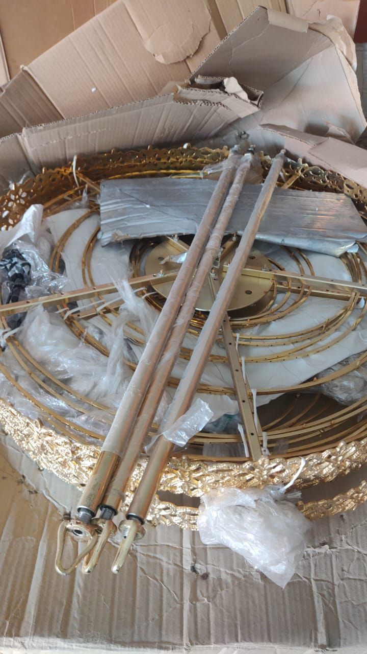 Box with three disassembled chandeliers