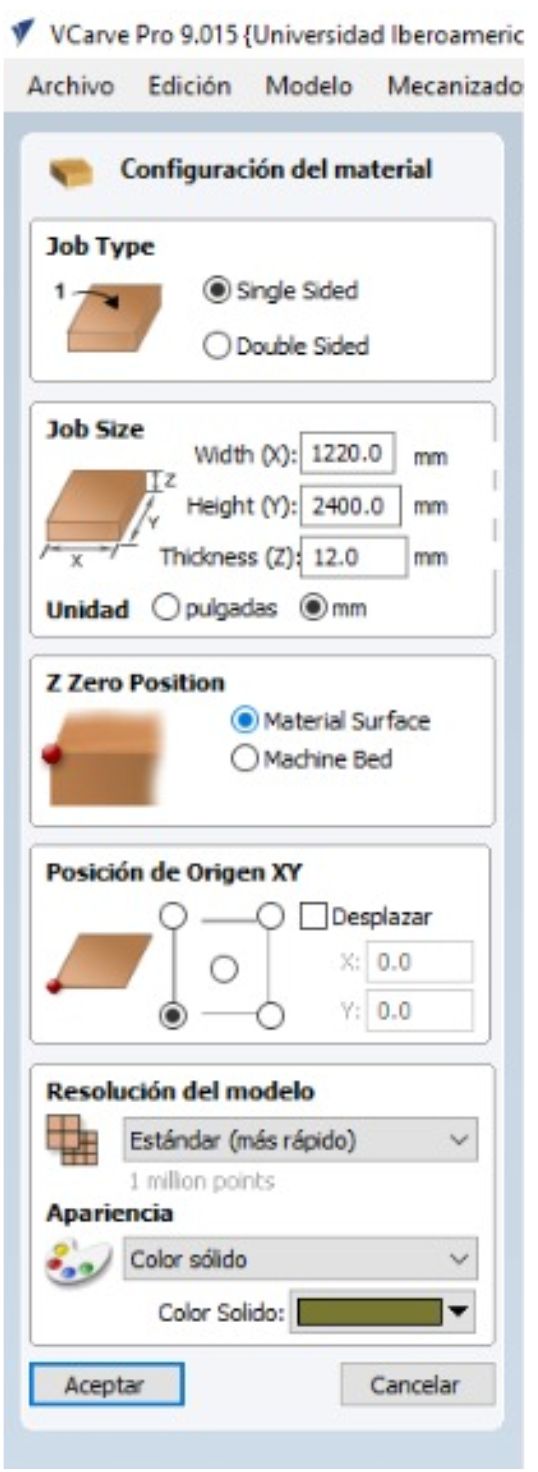 Material dimensions in VCarve