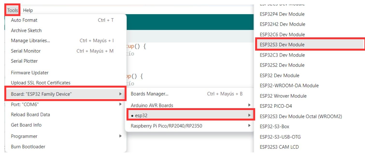 Select ESP32 S3 in Arduino IDE
