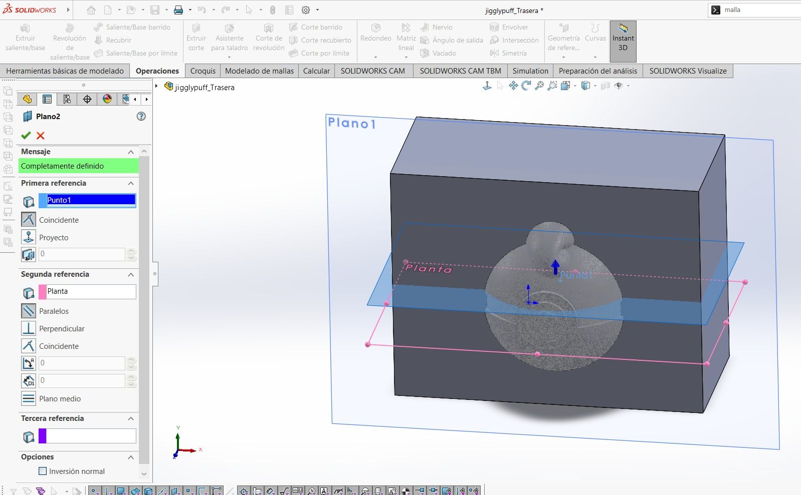 New plane for front mold in SolidWorks