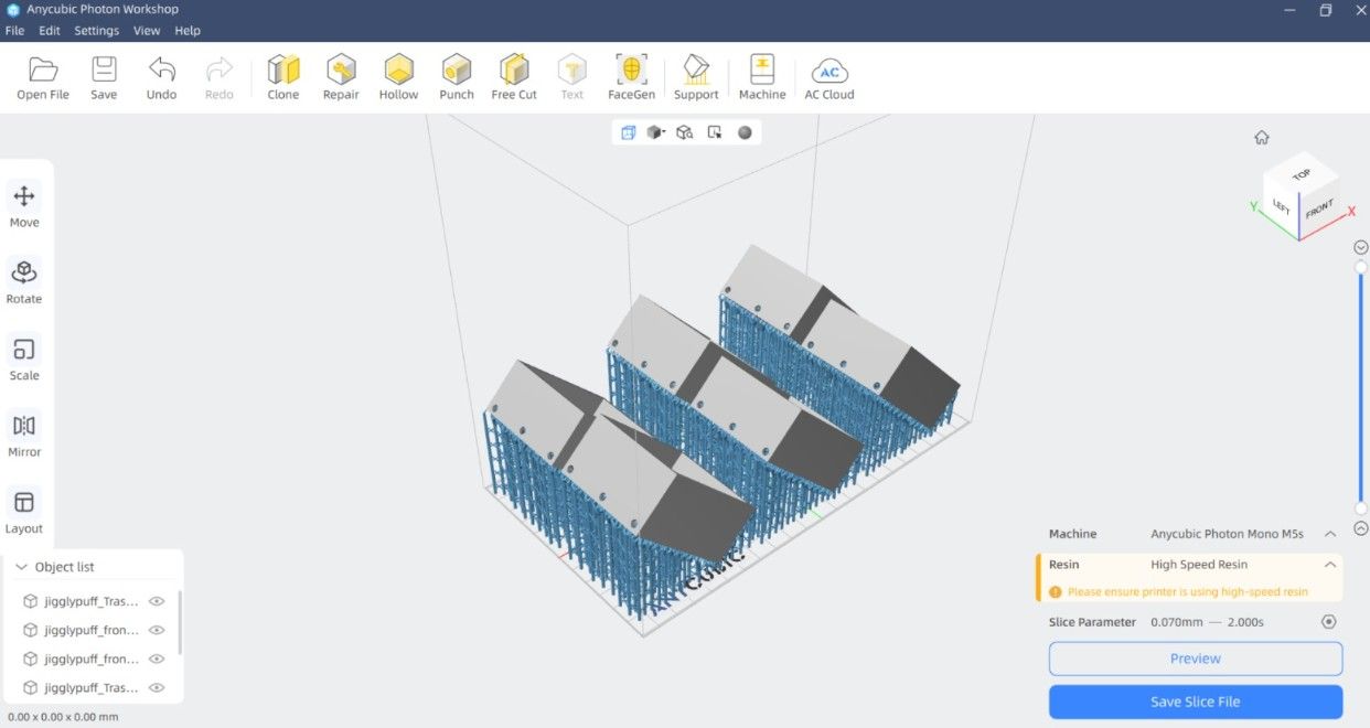 Model positioning in the slicer software