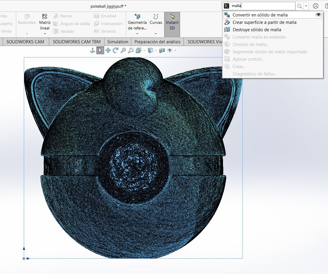 Converting to mesh solid in SolidWorks